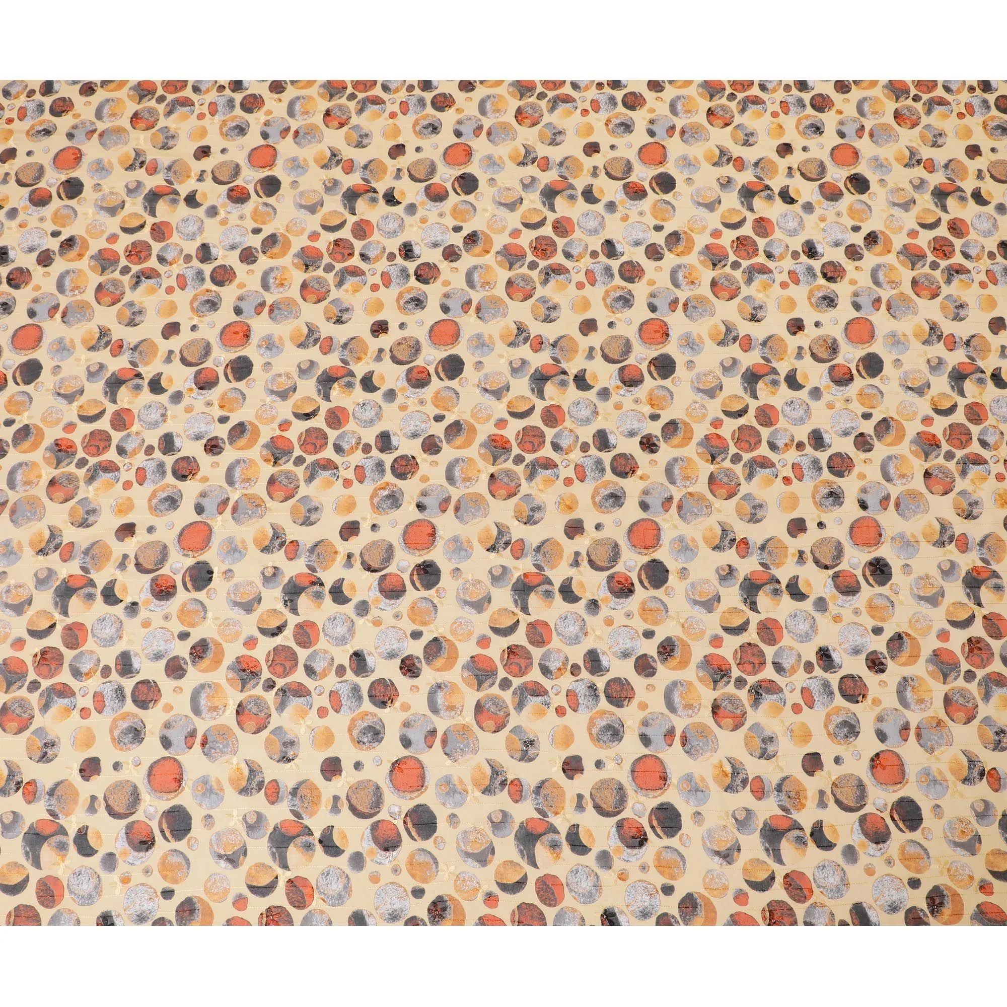 Mustard yellow cotton voile fabric with same tone embroidery and multicolor print in dot design-D16572