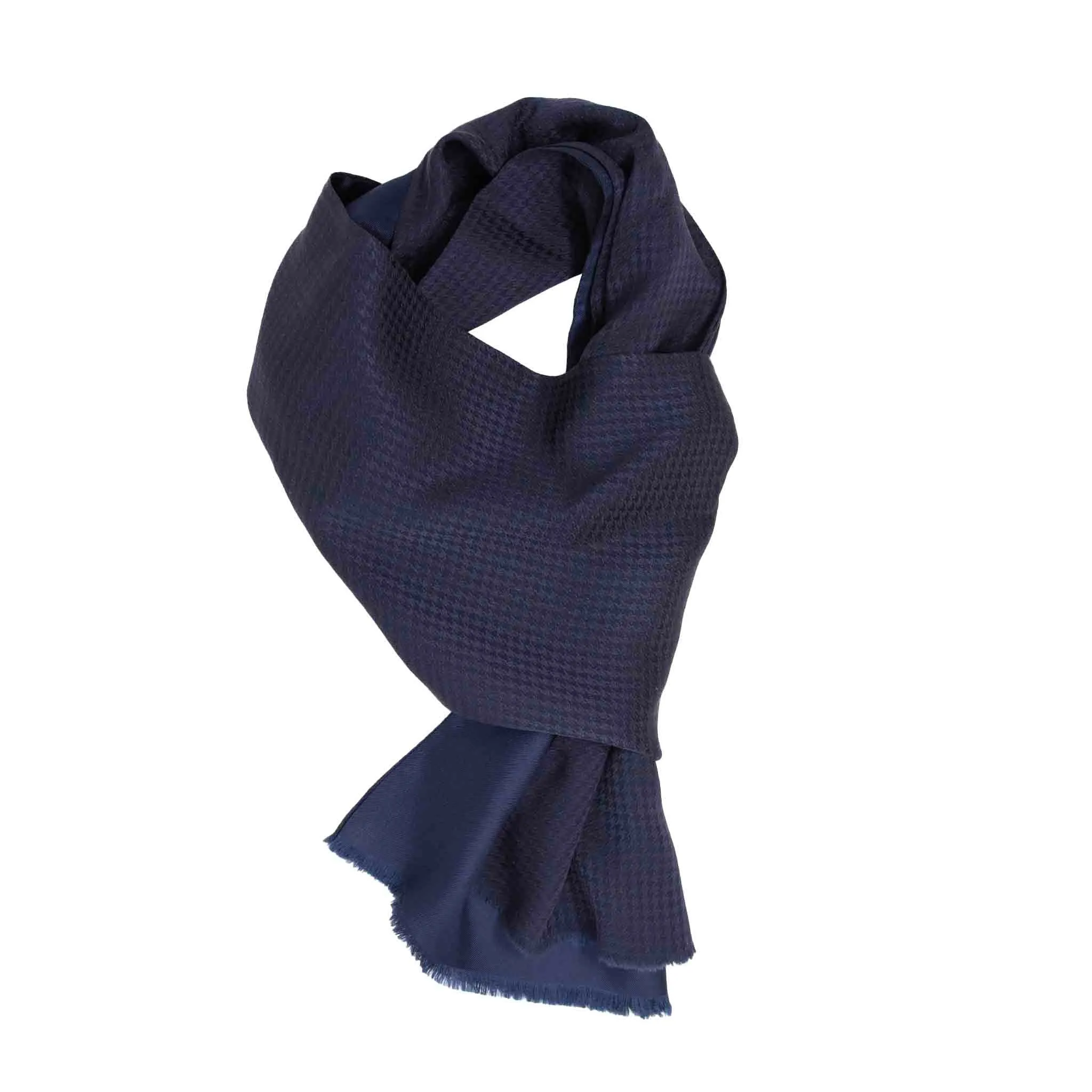 Navy Blue Pied de Poule Silk Scarf
