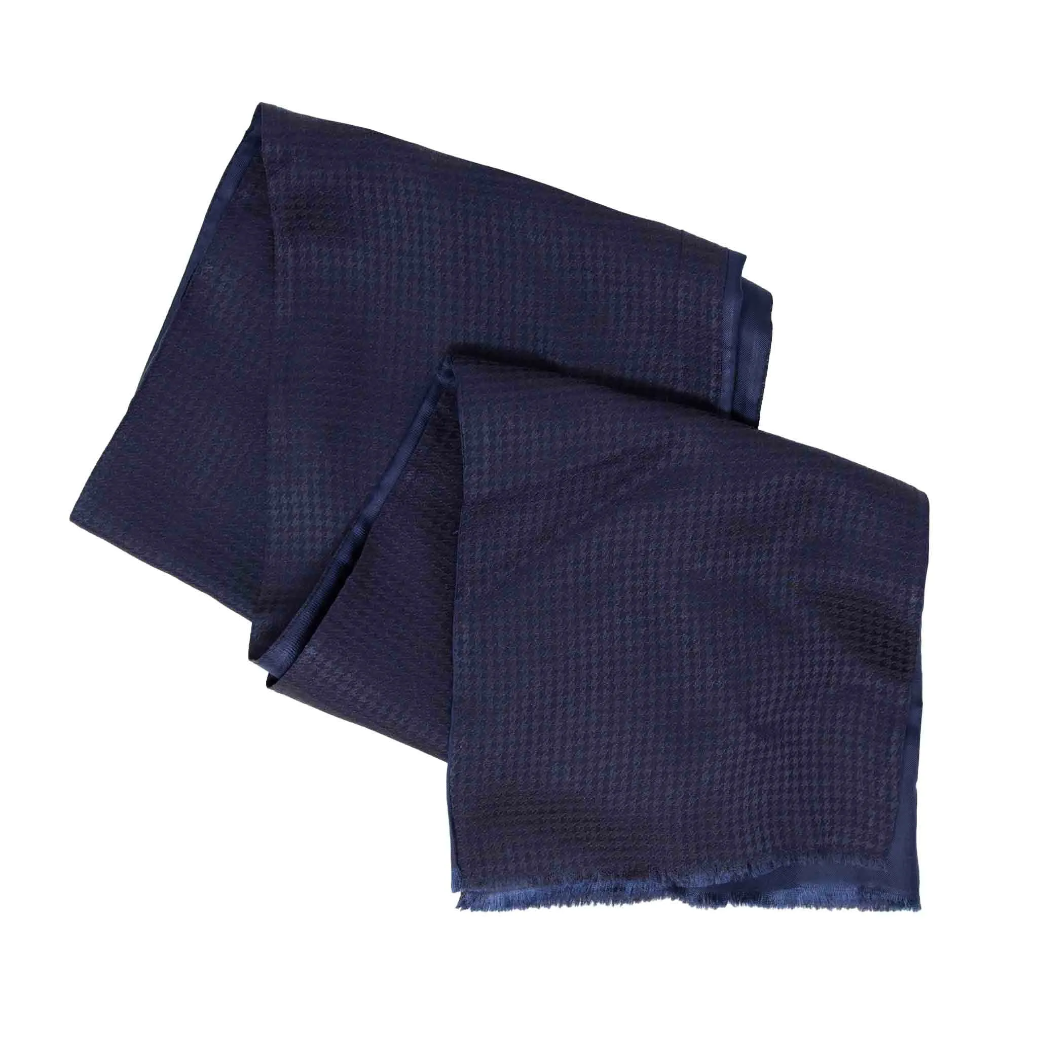 Navy Blue Pied de Poule Silk Scarf