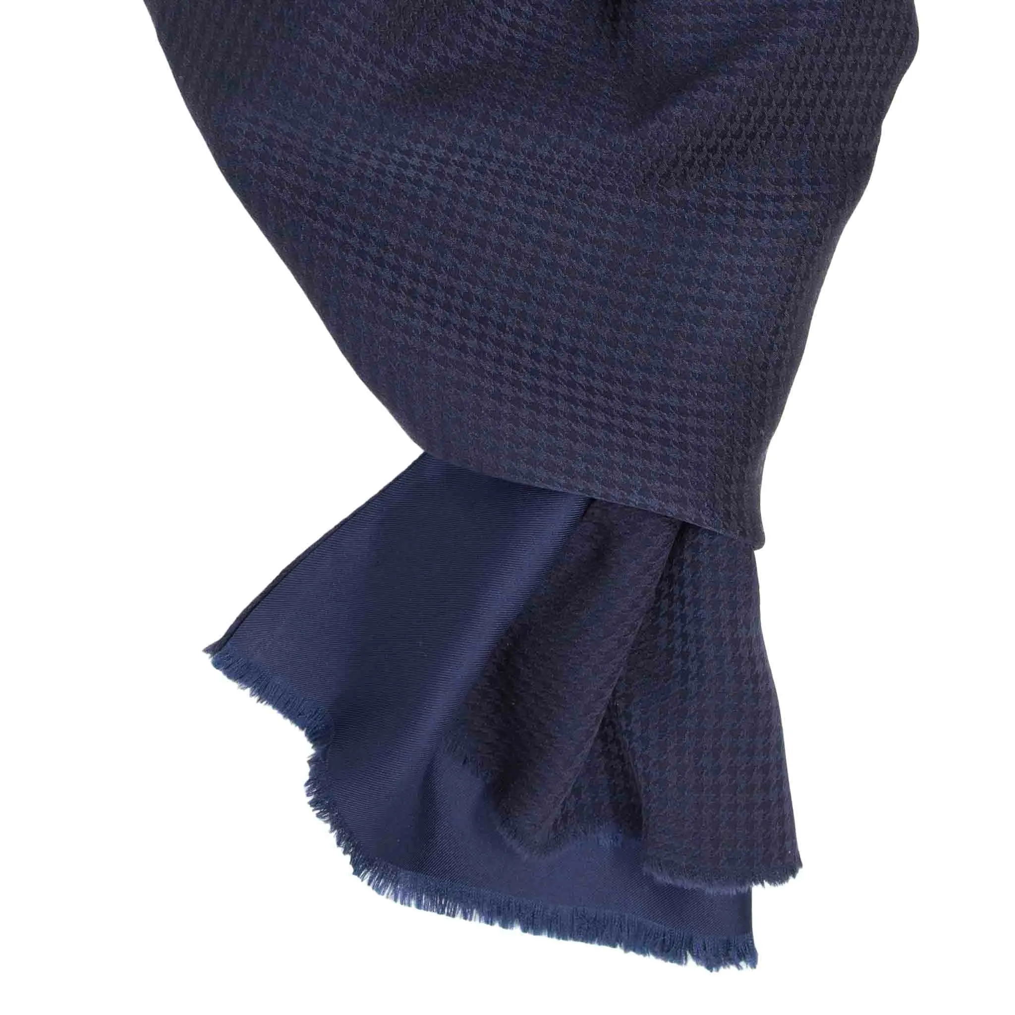 Navy Blue Pied de Poule Silk Scarf