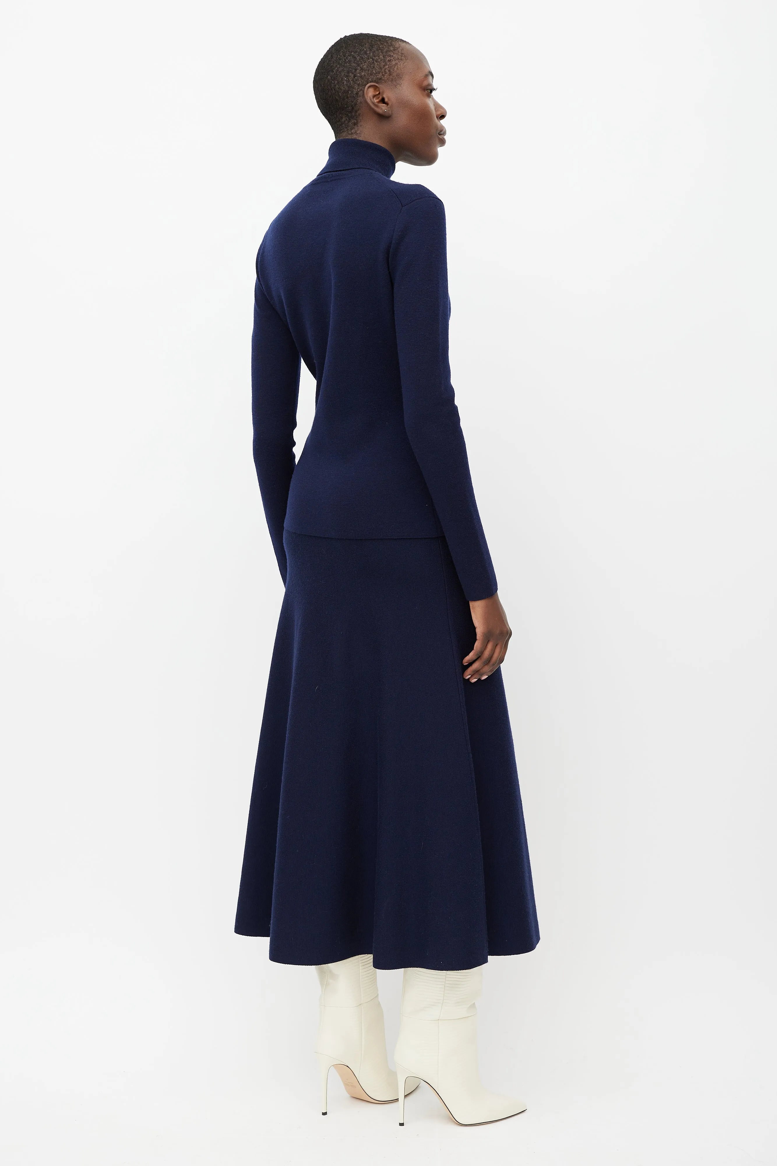 Navy Wool Sweater & Skirt Set