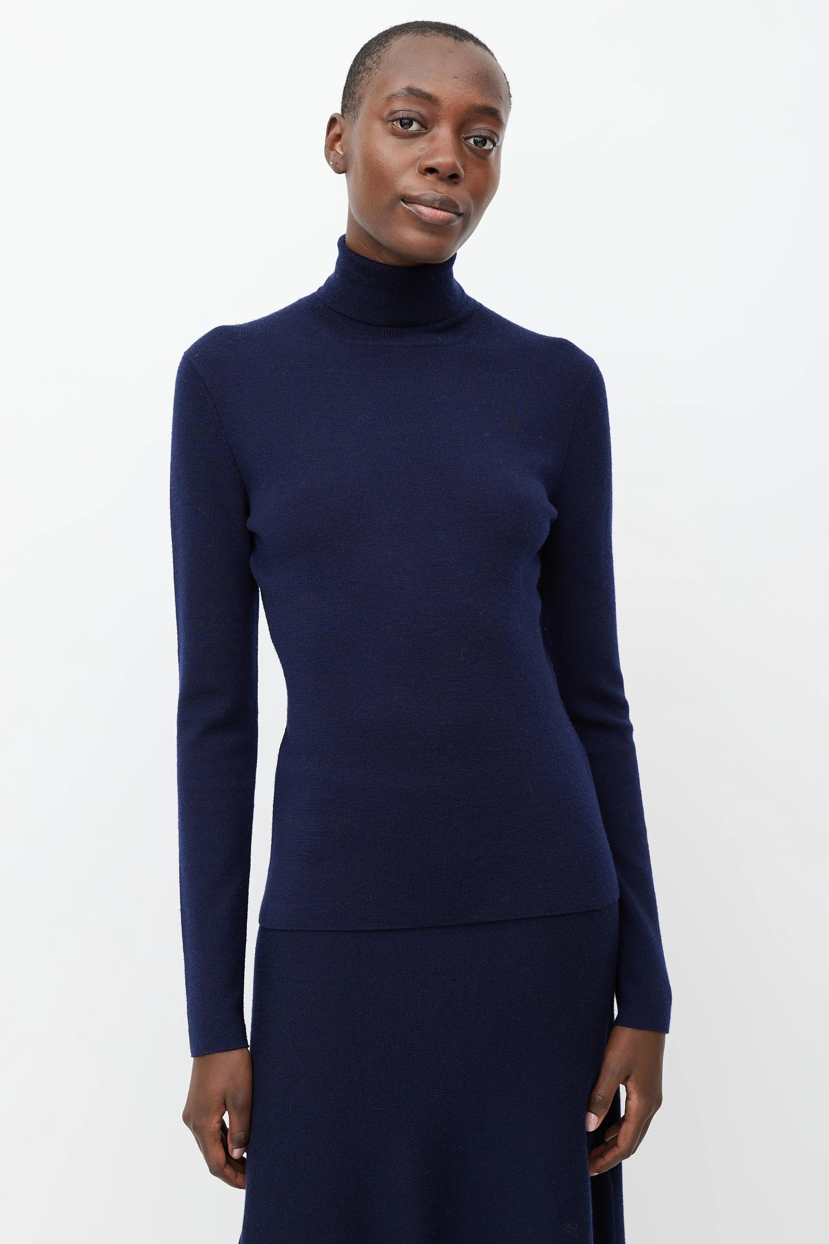 Navy Wool Sweater & Skirt Set