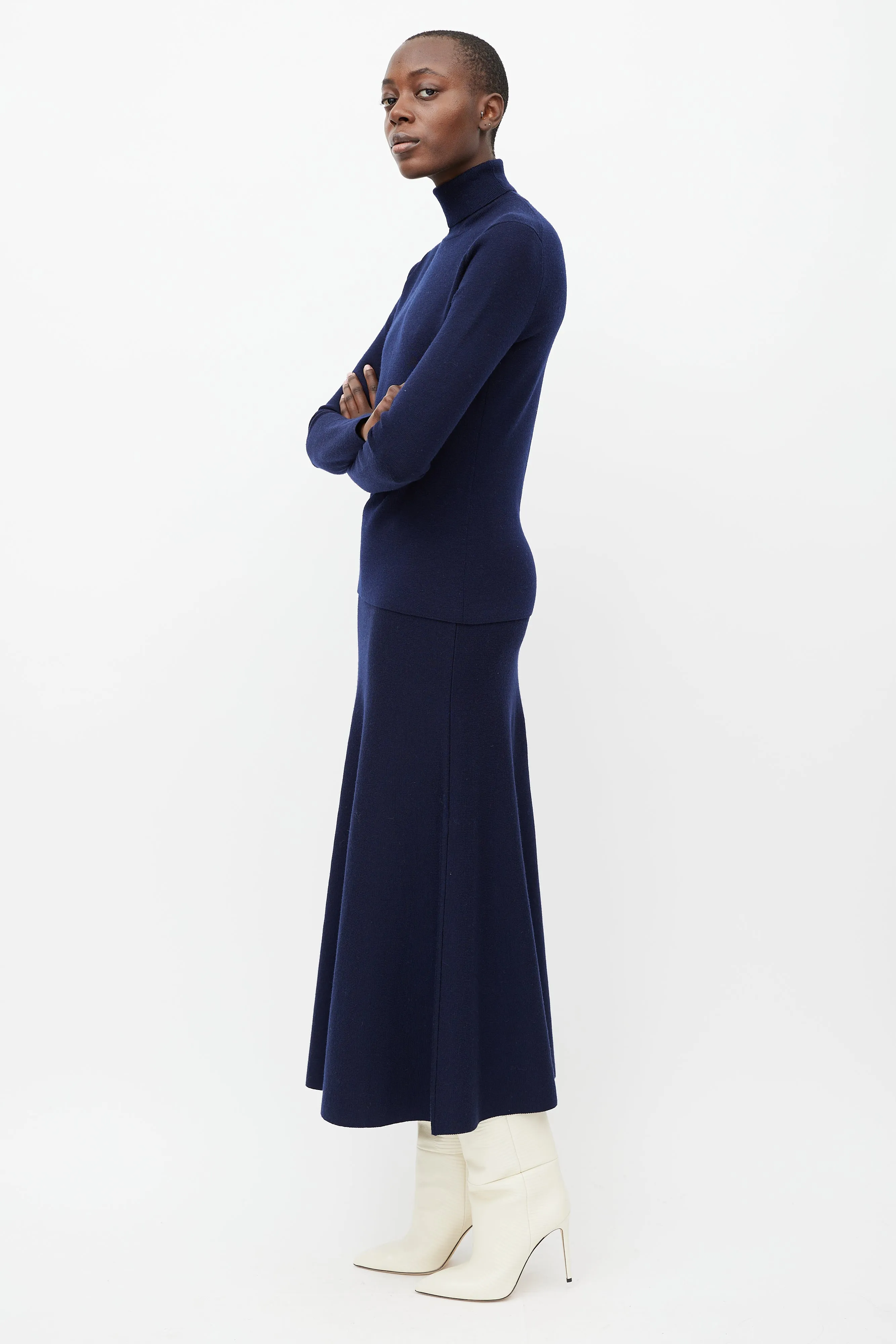 Navy Wool Sweater & Skirt Set