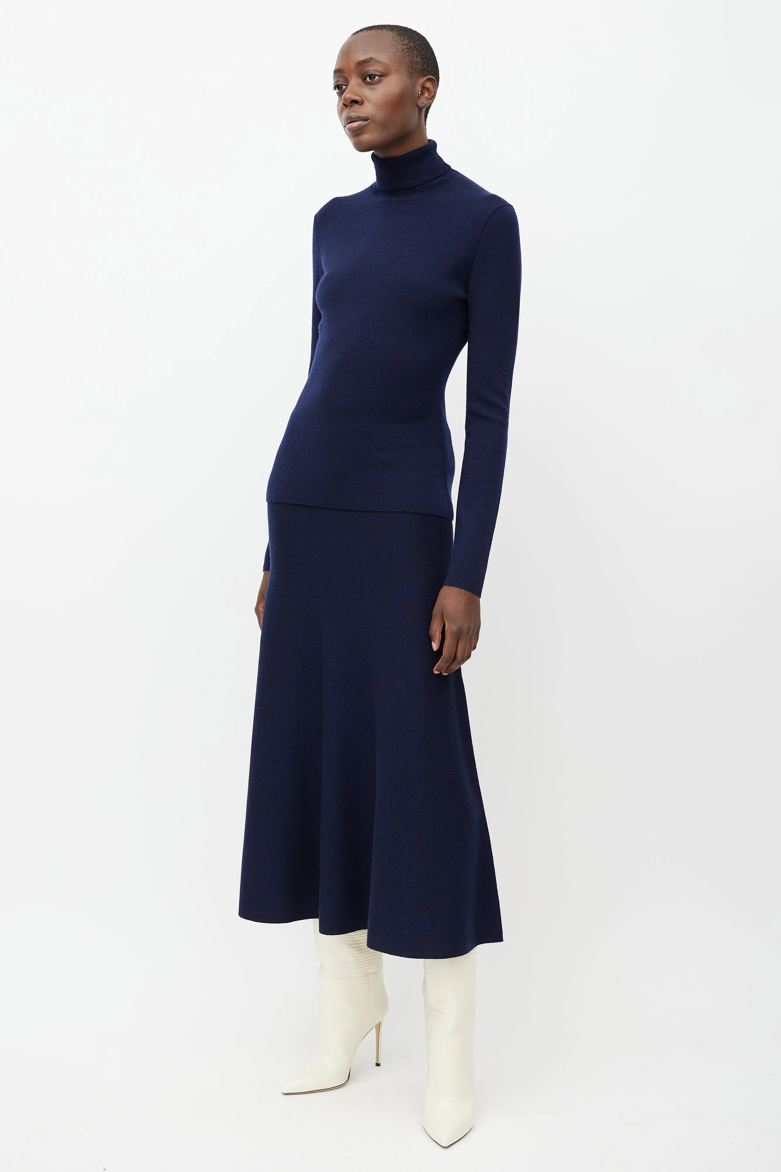 Navy Wool Sweater & Skirt Set