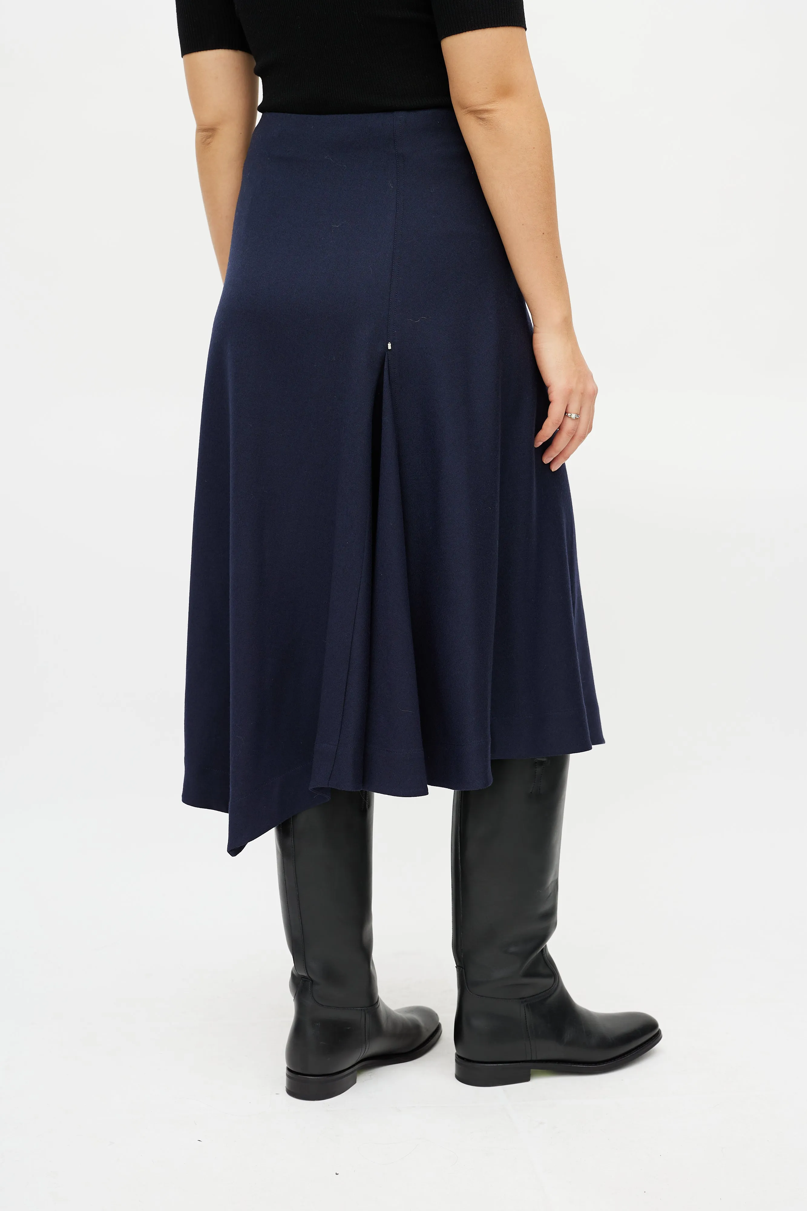 Navy Wool Zip Skirt