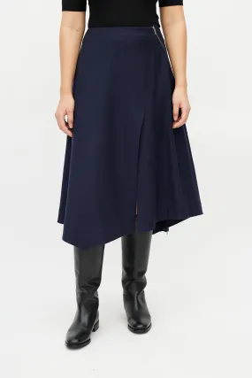 Navy Wool Zip Skirt