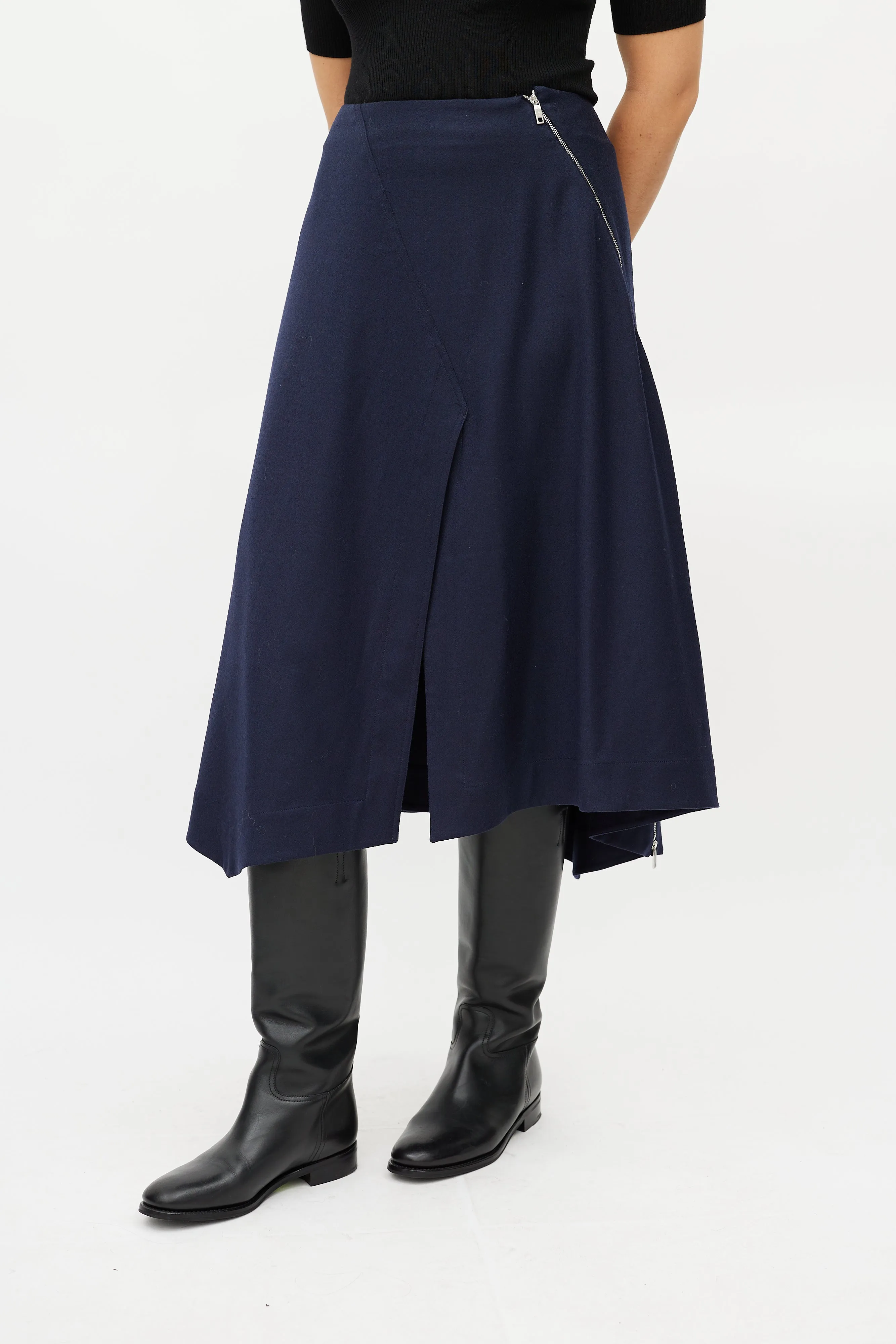 Navy Wool Zip Skirt