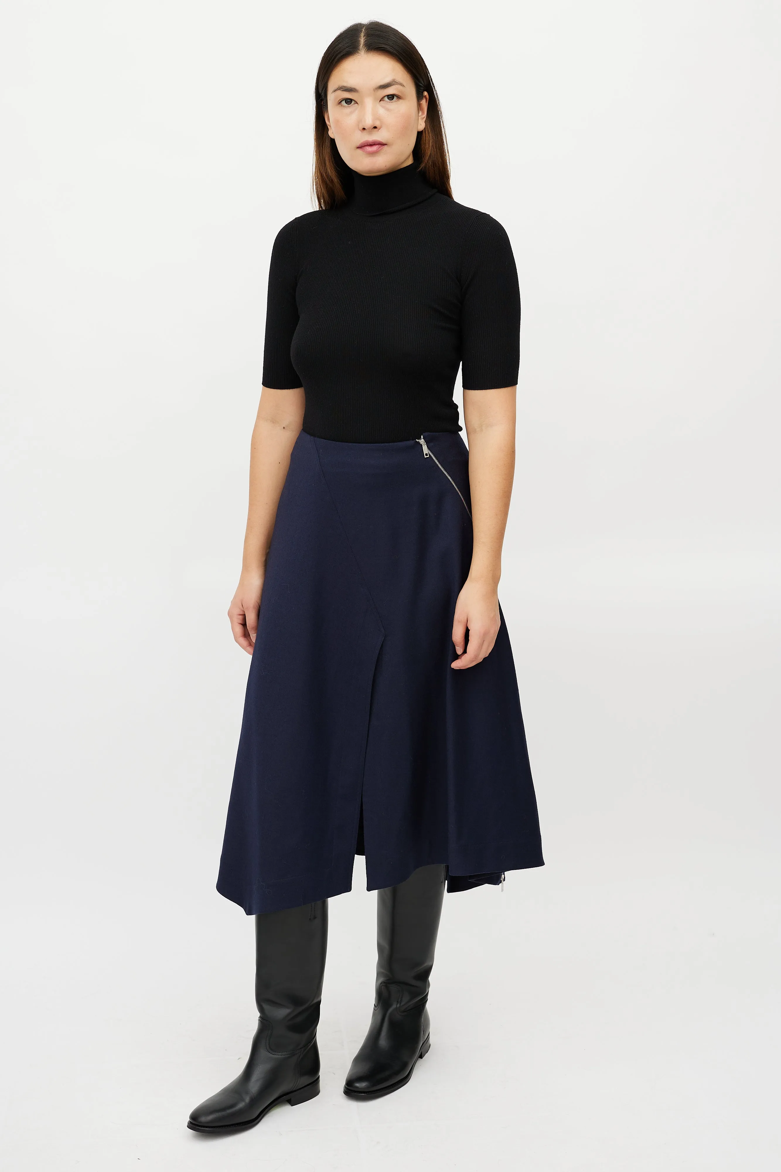 Navy Wool Zip Skirt