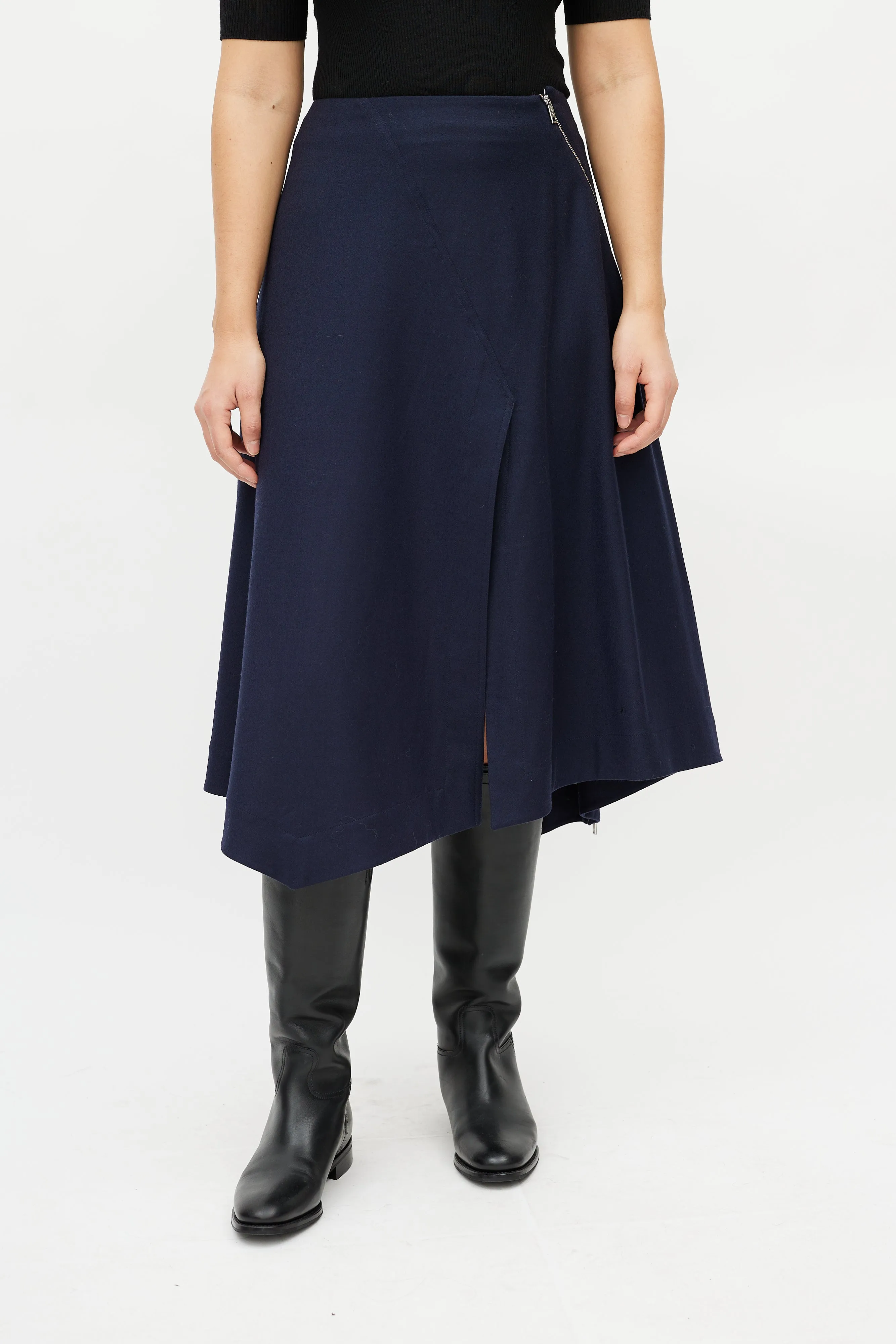Navy Wool Zip Skirt