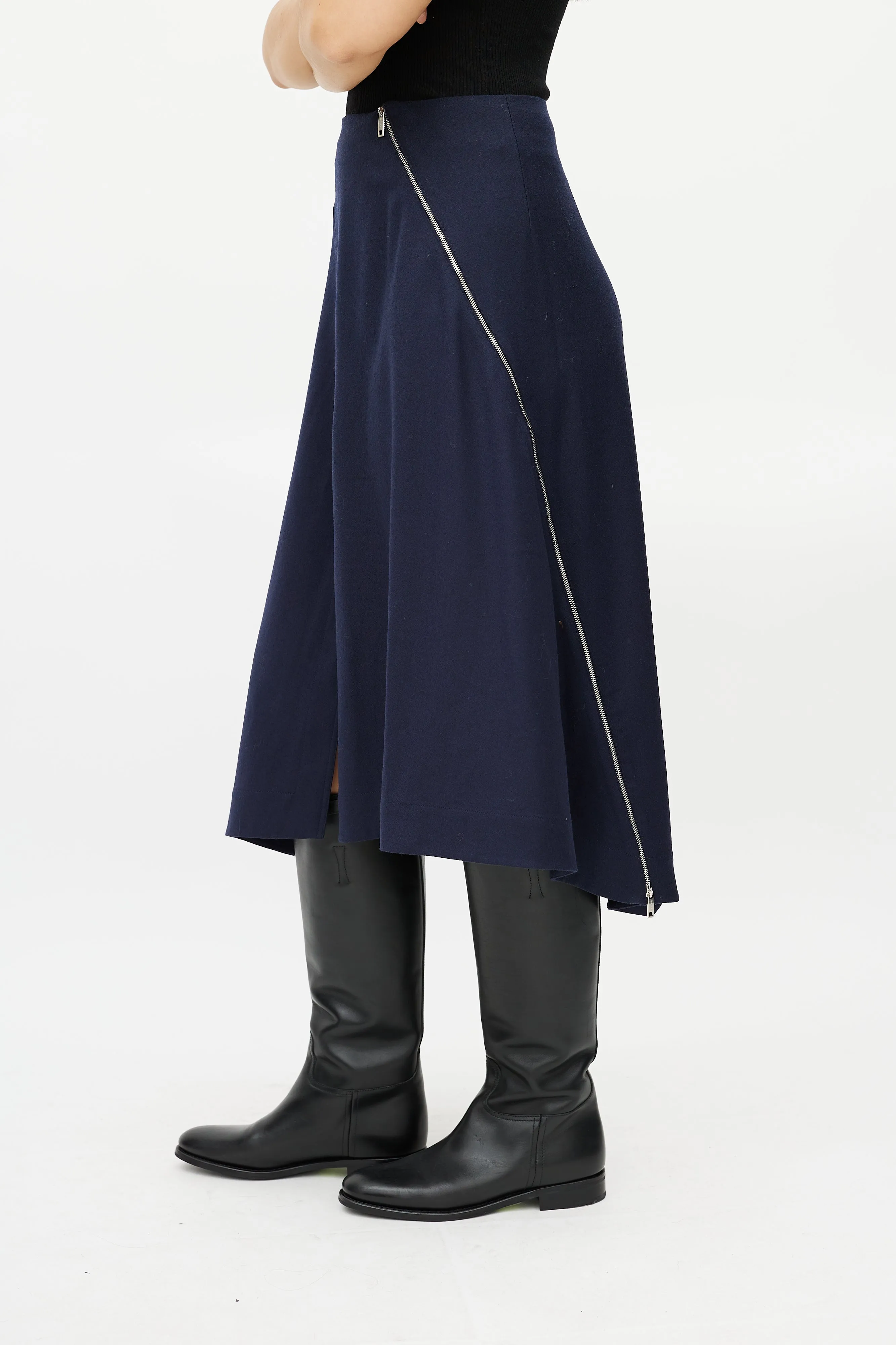 Navy Wool Zip Skirt