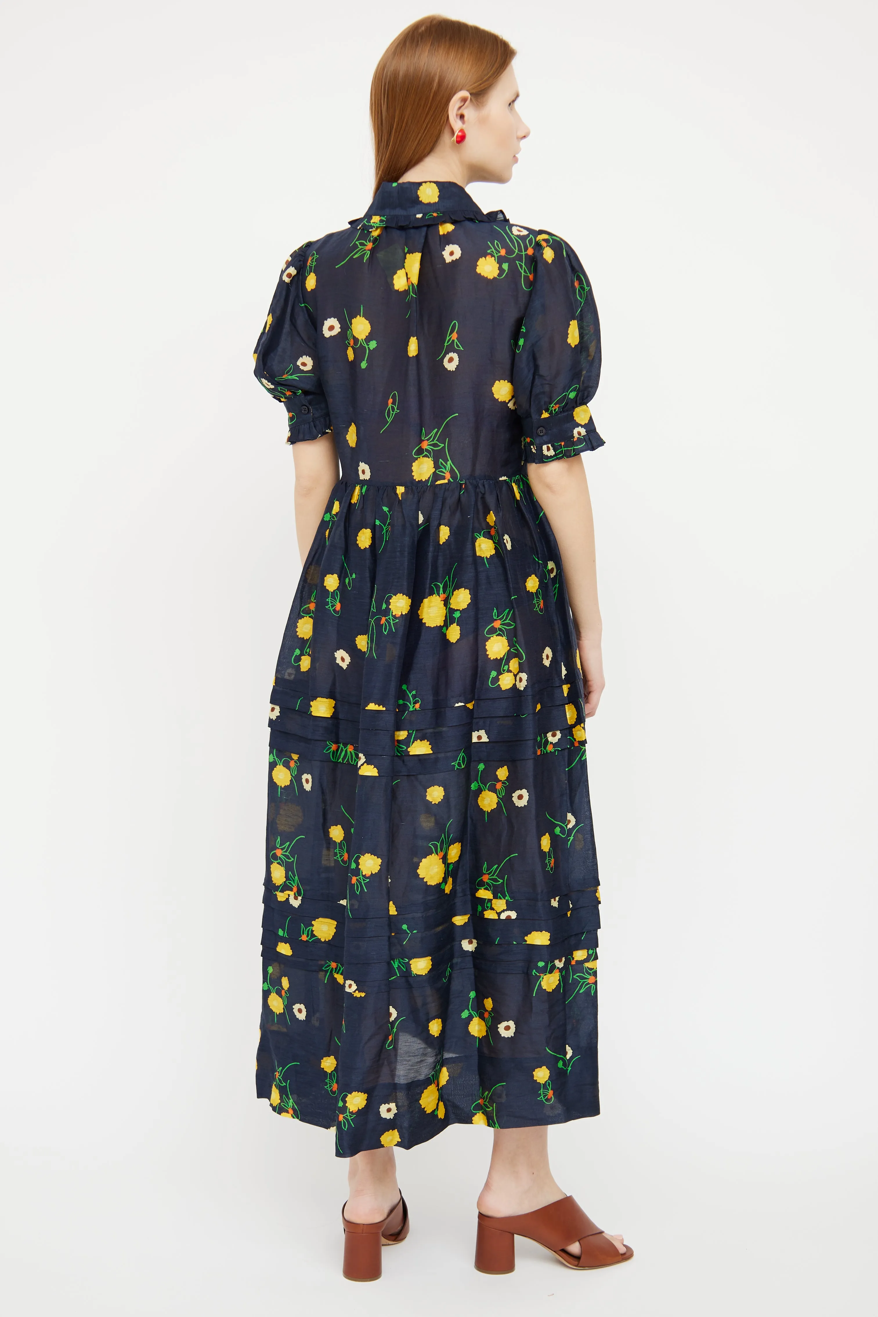 Navy Yellow Linen Maxi Dress