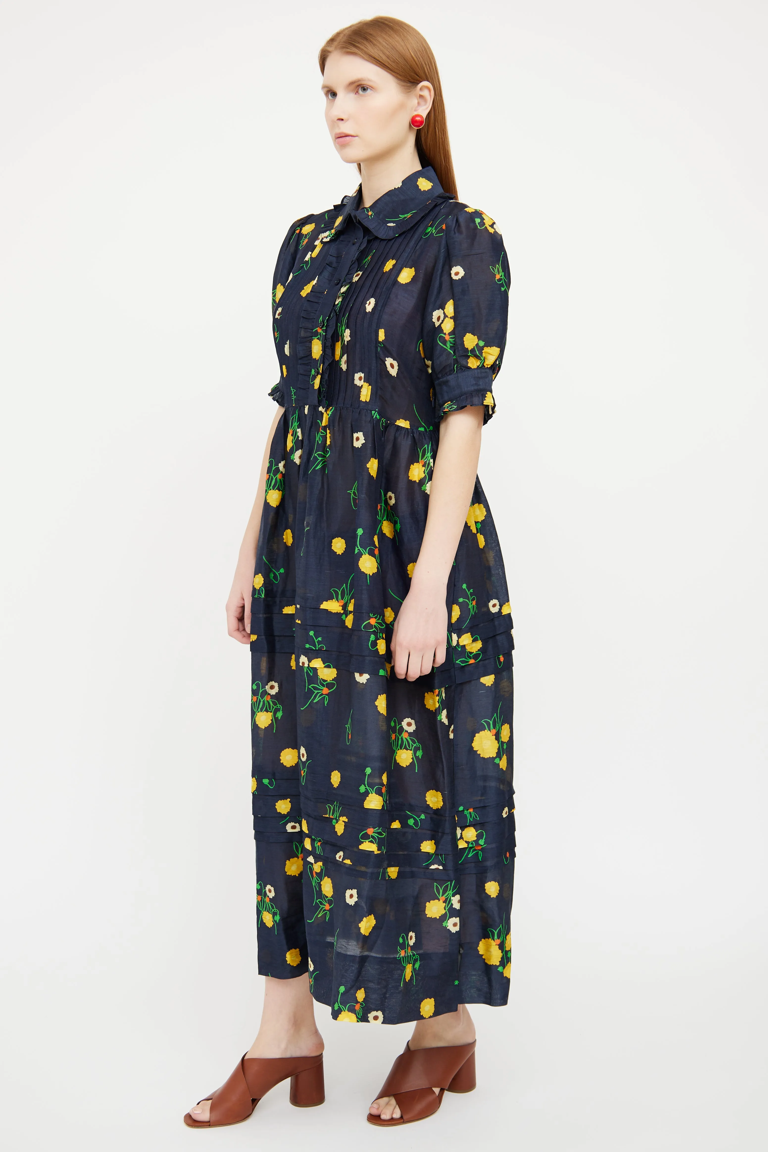 Navy Yellow Linen Maxi Dress