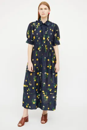 Navy Yellow Linen Maxi Dress