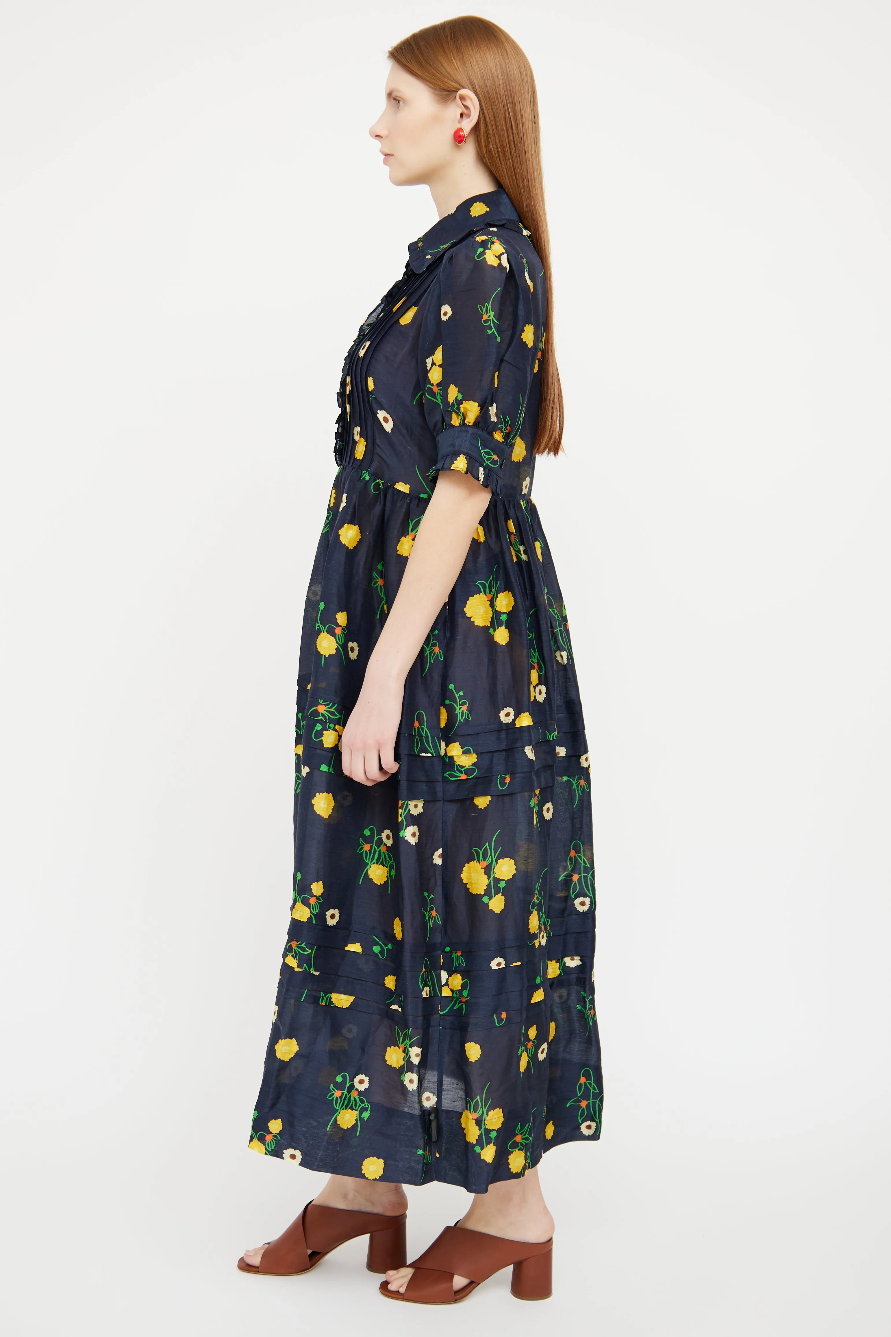 Navy Yellow Linen Maxi Dress