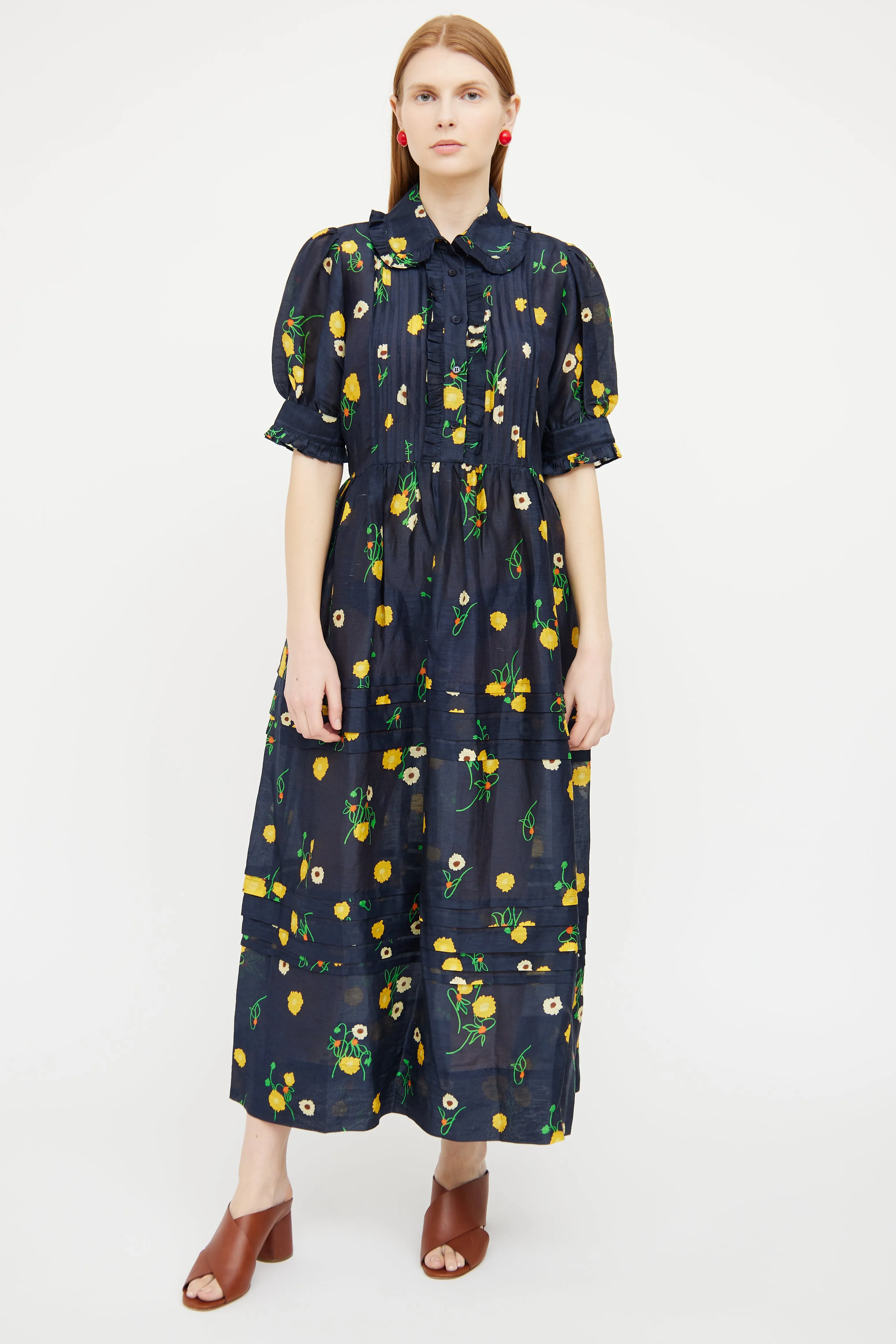 Navy Yellow Linen Maxi Dress