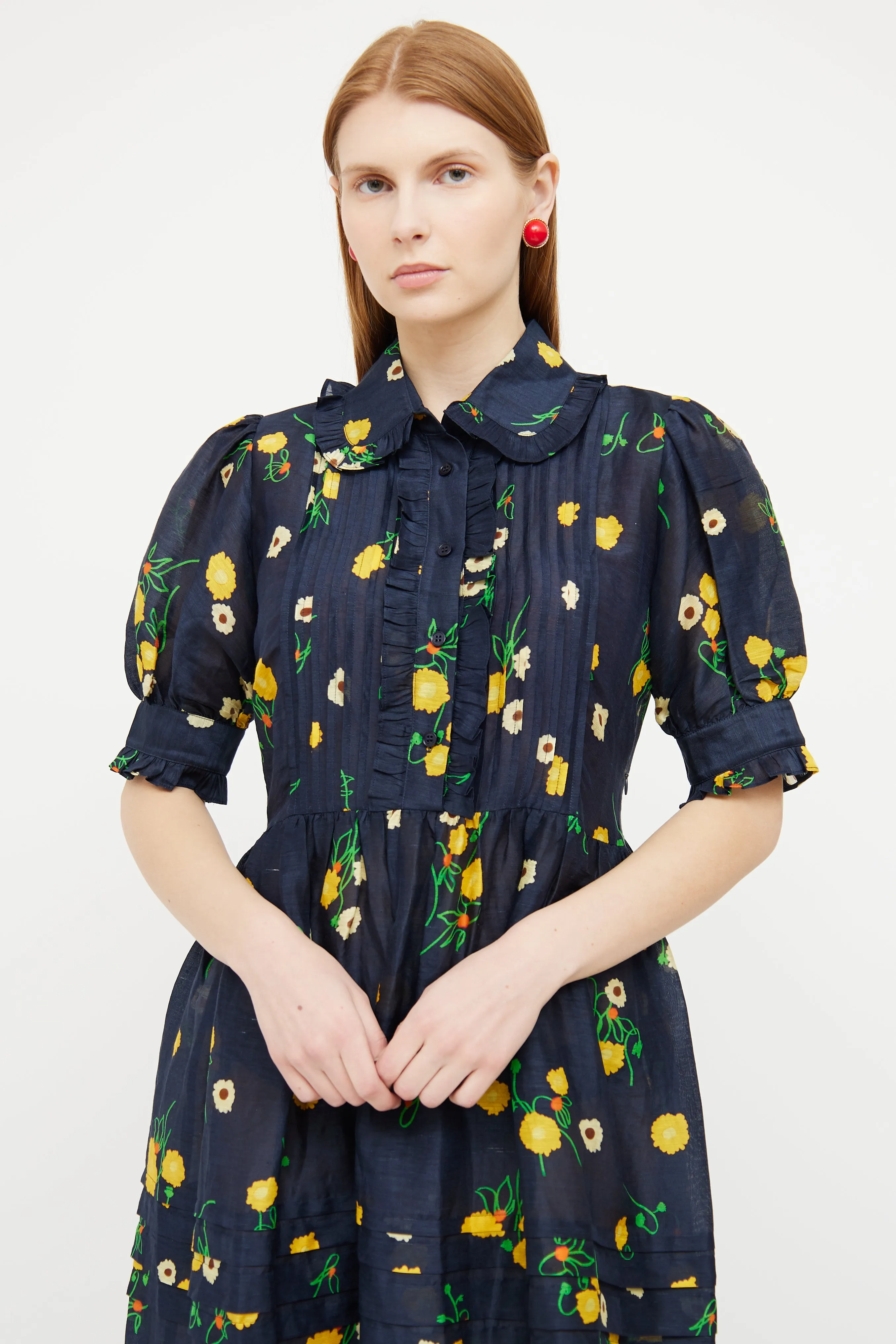 Navy Yellow Linen Maxi Dress