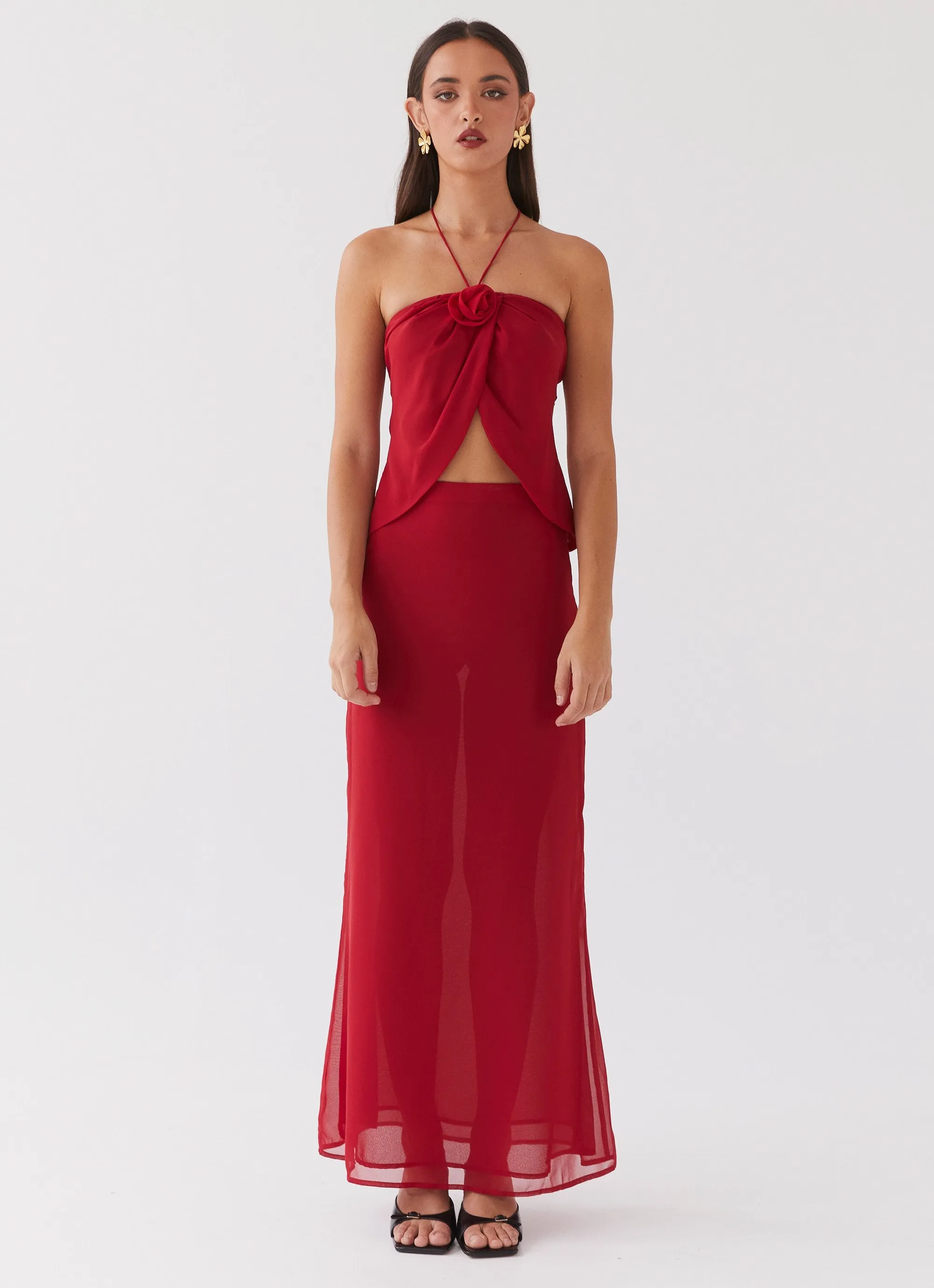 Nightfall Rose Tie Top - Rouge Red