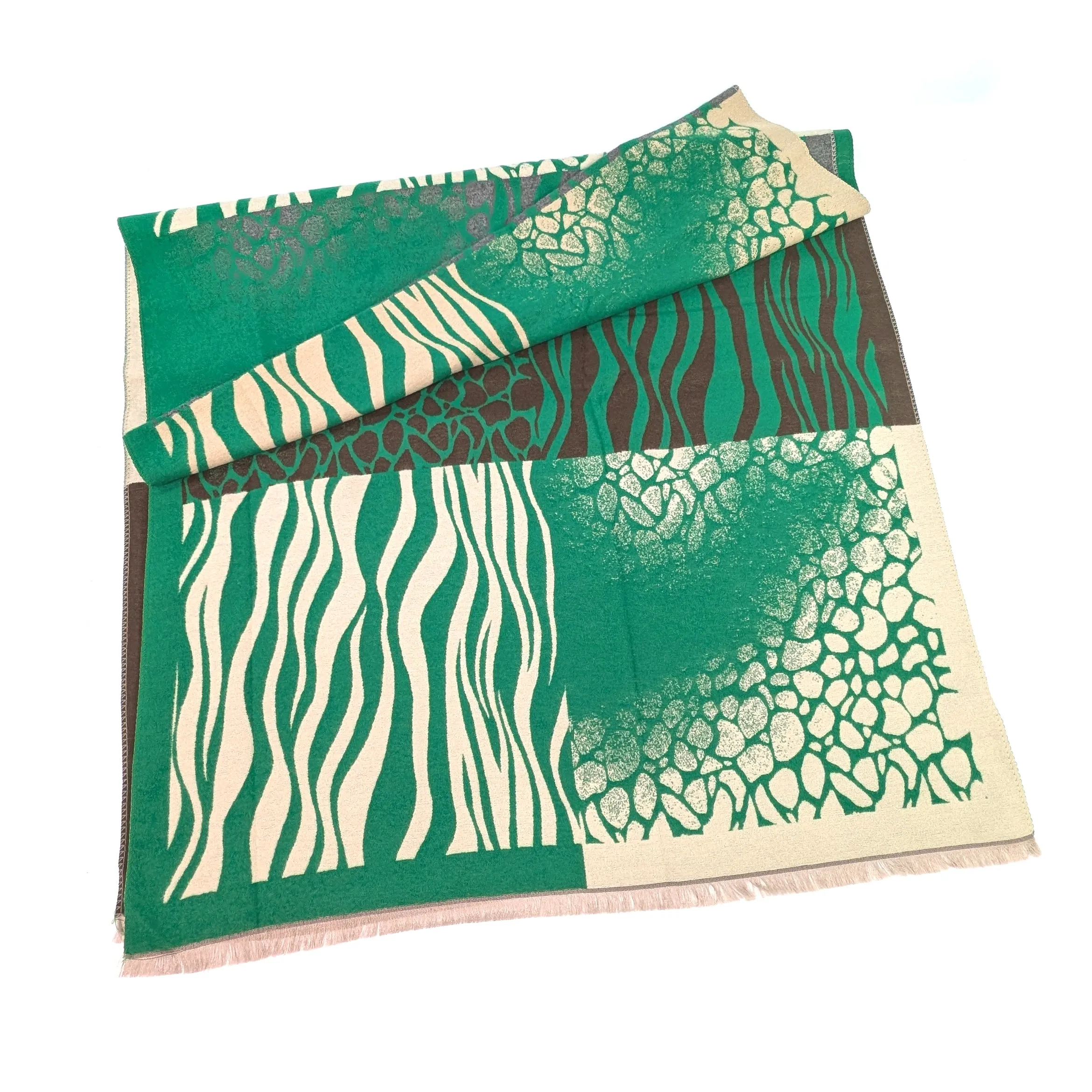 Obzor - Animal Print Boxes Scarf (65x180cm) - Green