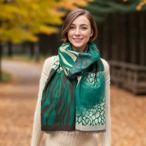 Obzor - Animal Print Boxes Scarf (65x180cm) - Green