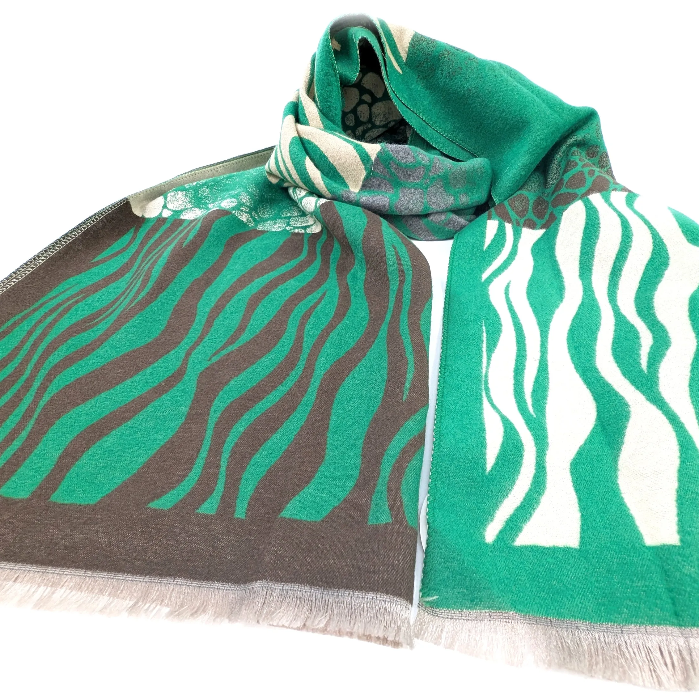Obzor - Animal Print Boxes Scarf (65x180cm) - Green