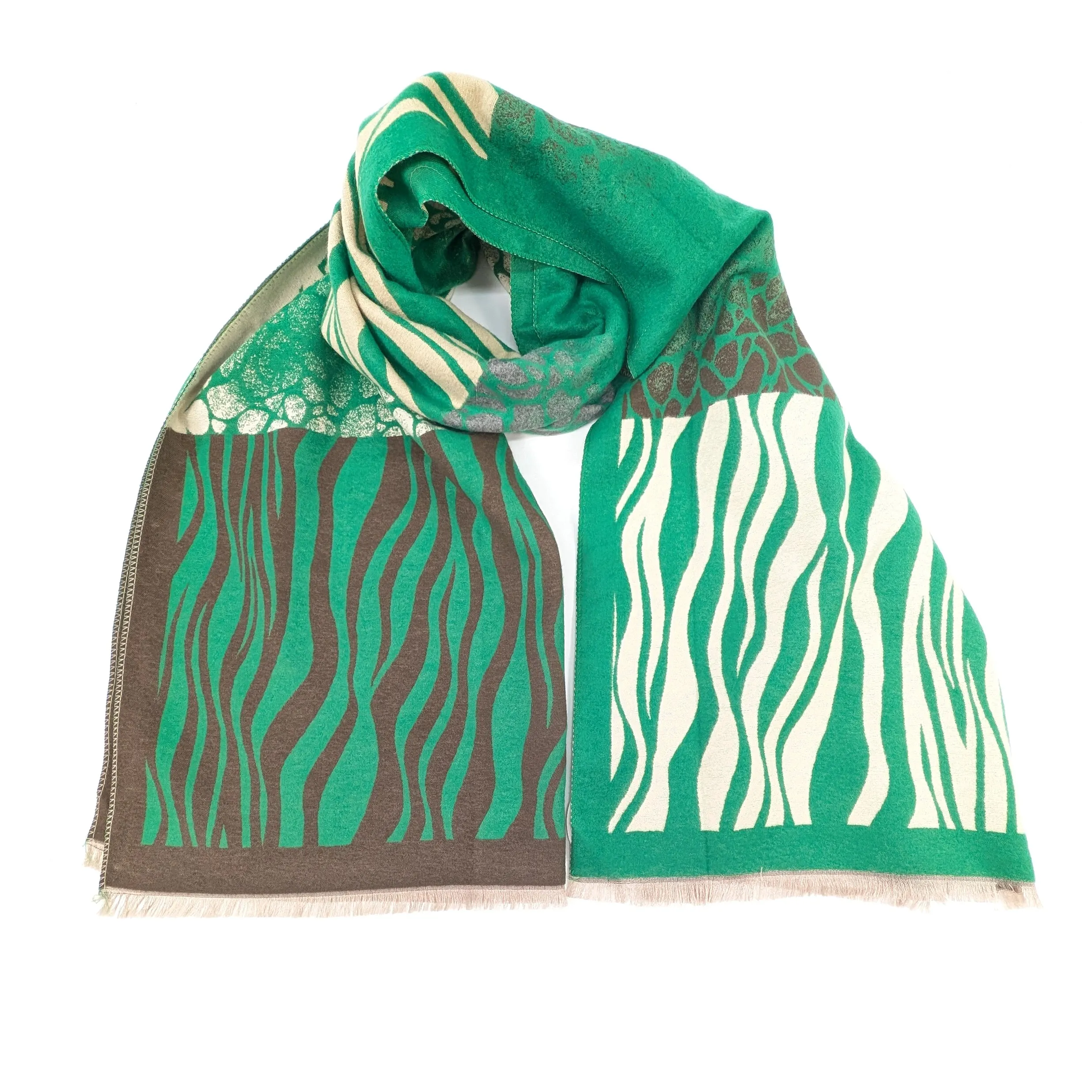 Obzor - Animal Print Boxes Scarf (65x180cm) - Green
