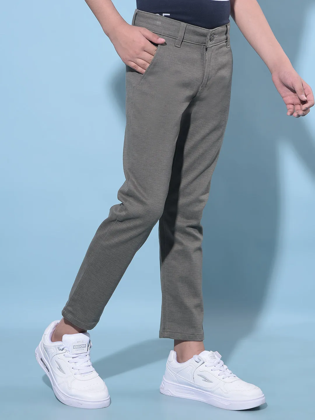Olive Printed Cotton Chinos Trousers