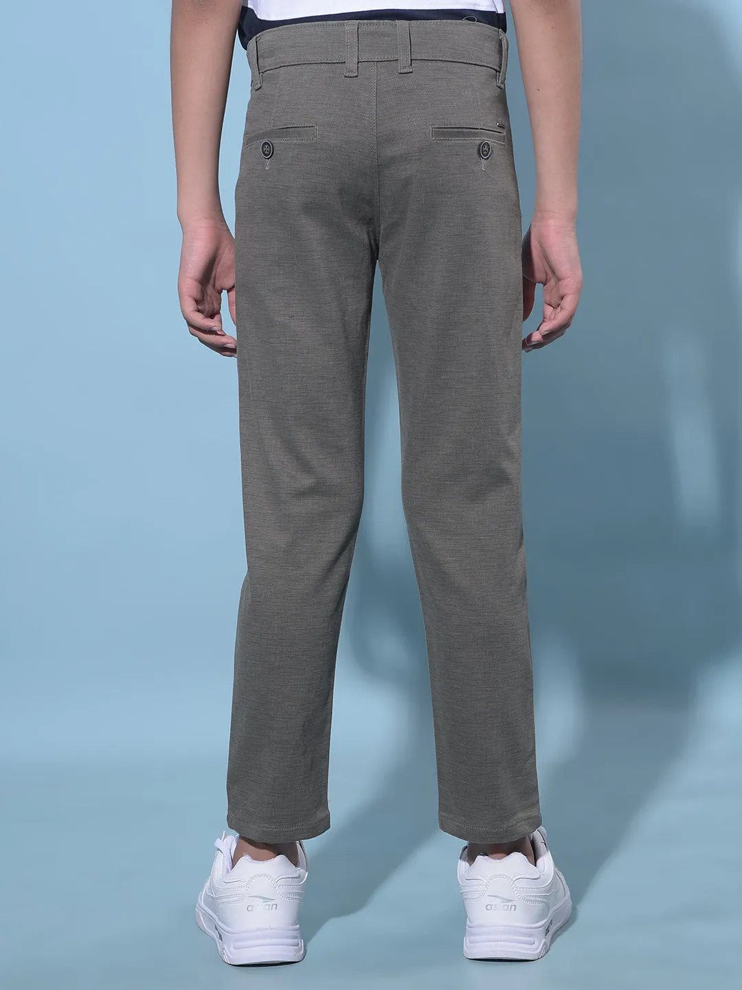 Olive Printed Cotton Chinos Trousers
