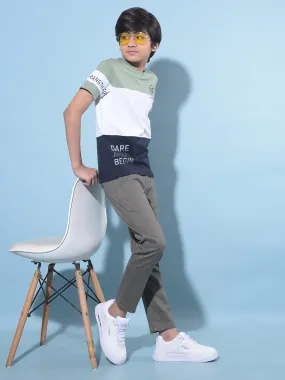 Olive Printed Cotton Chinos Trousers