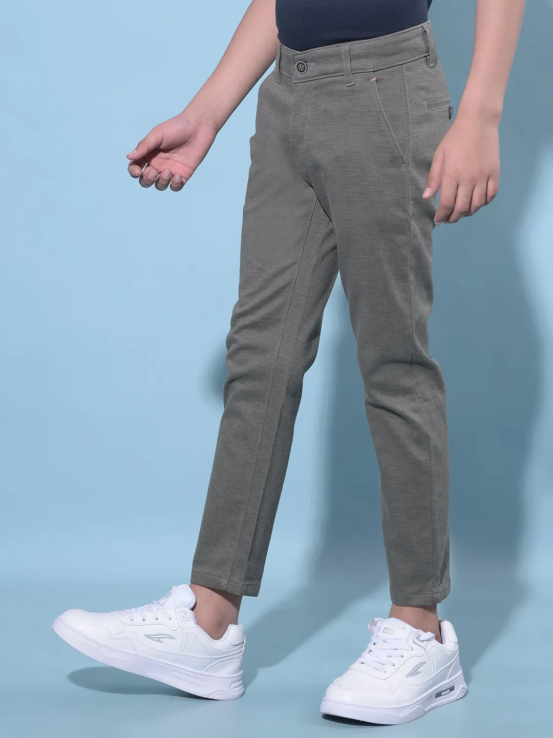 Olive Printed Cotton Chinos Trousers