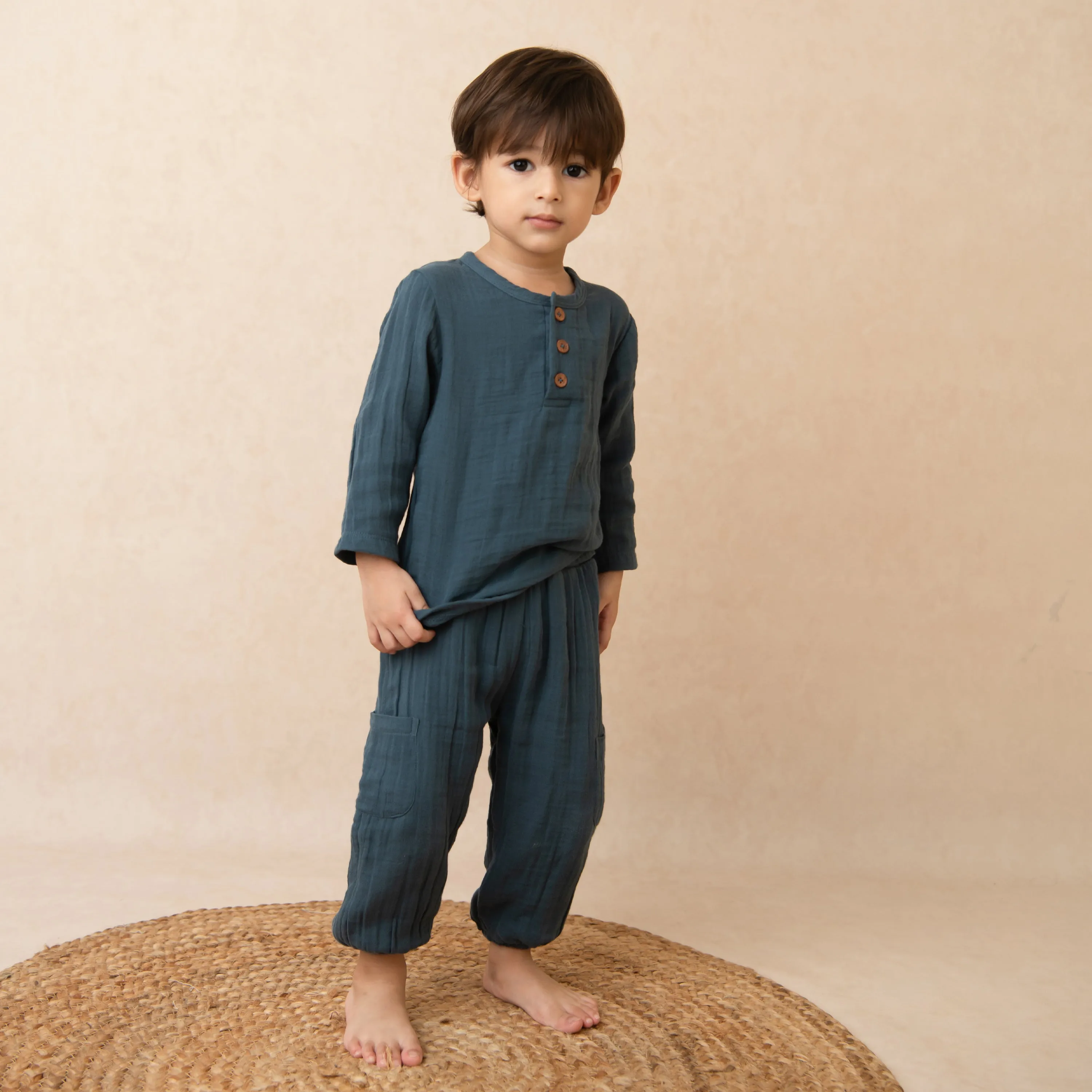 Organic Muslin Long Sleeve Henley T-Shirt