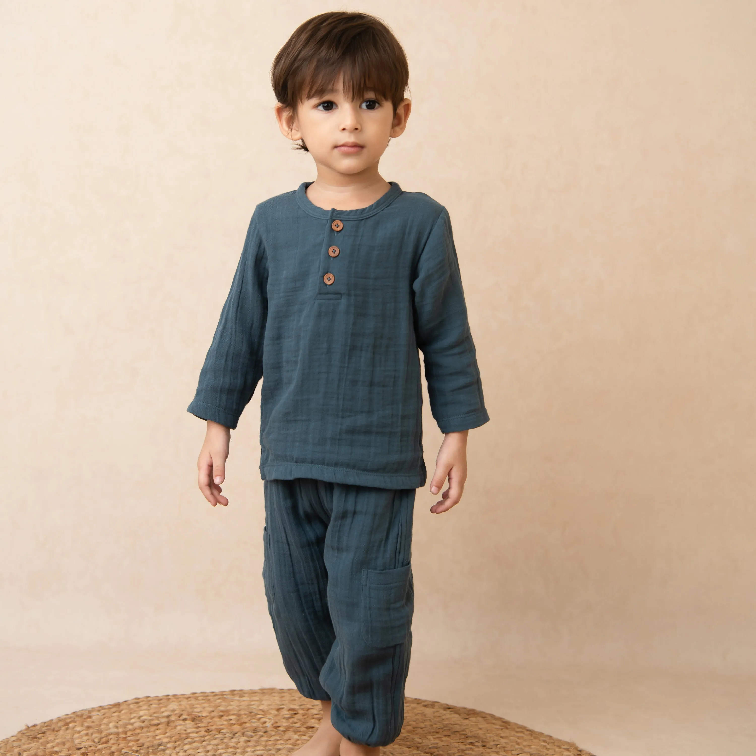 Organic Muslin Long Sleeve Henley T-Shirt