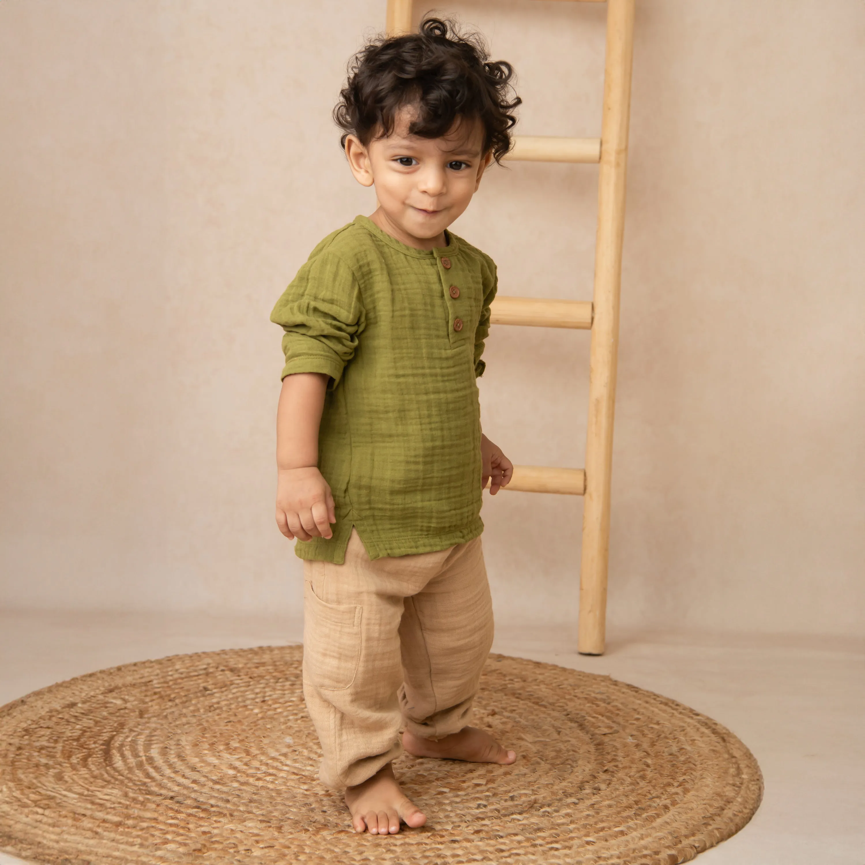 Organic Muslin Long Sleeve Henley T-Shirt