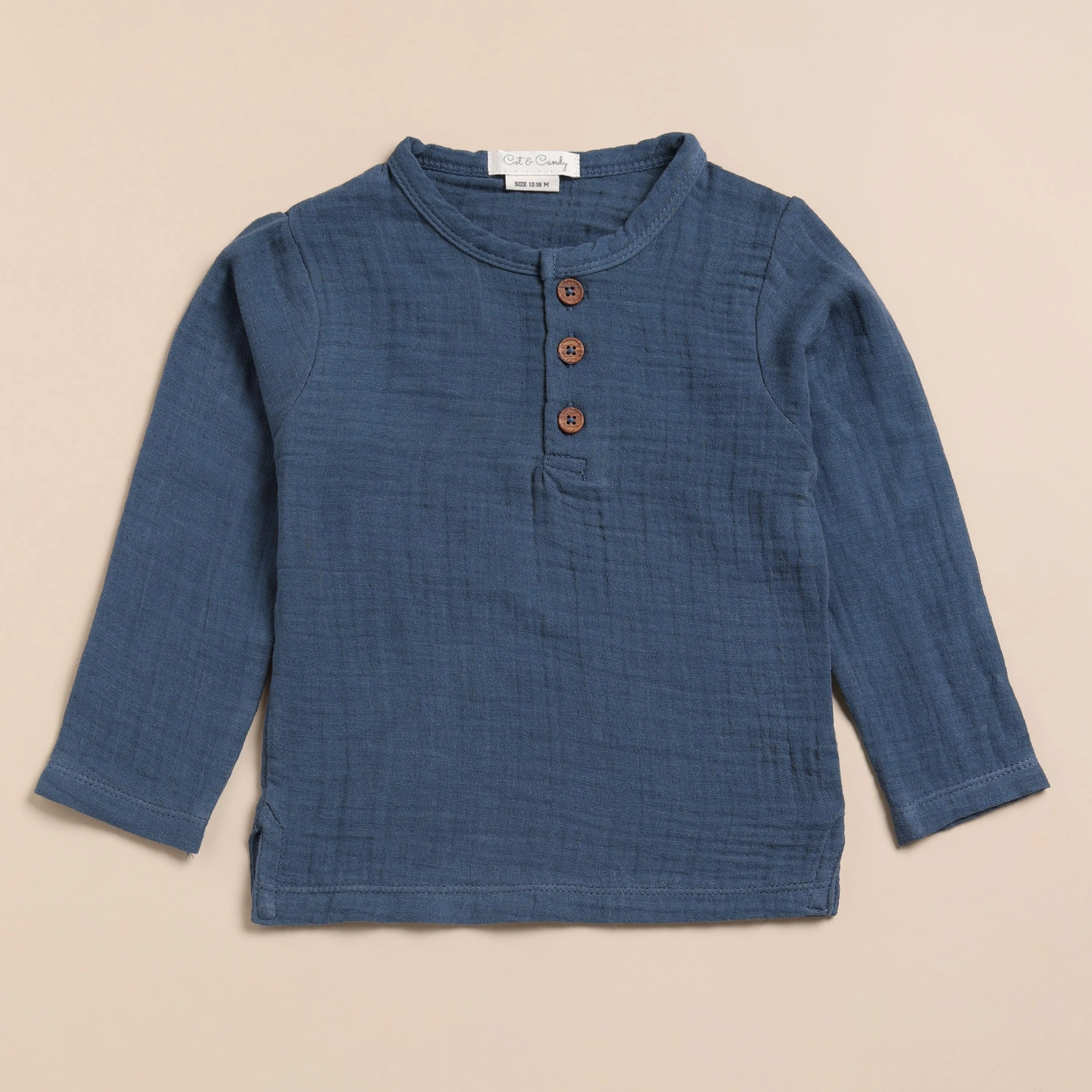 Organic Muslin Long Sleeve Henley T-Shirt
