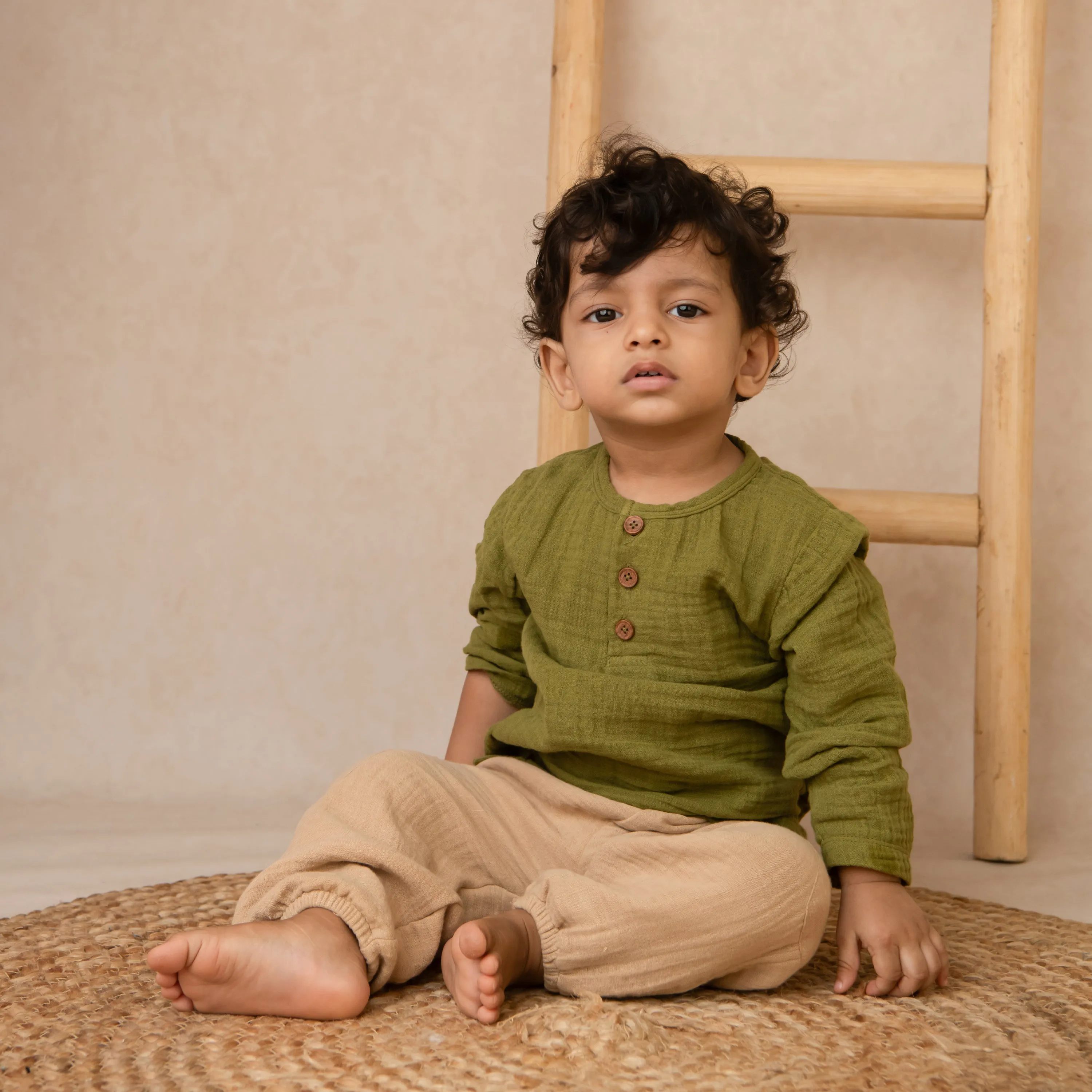 Organic Muslin Long Sleeve Henley T-Shirt