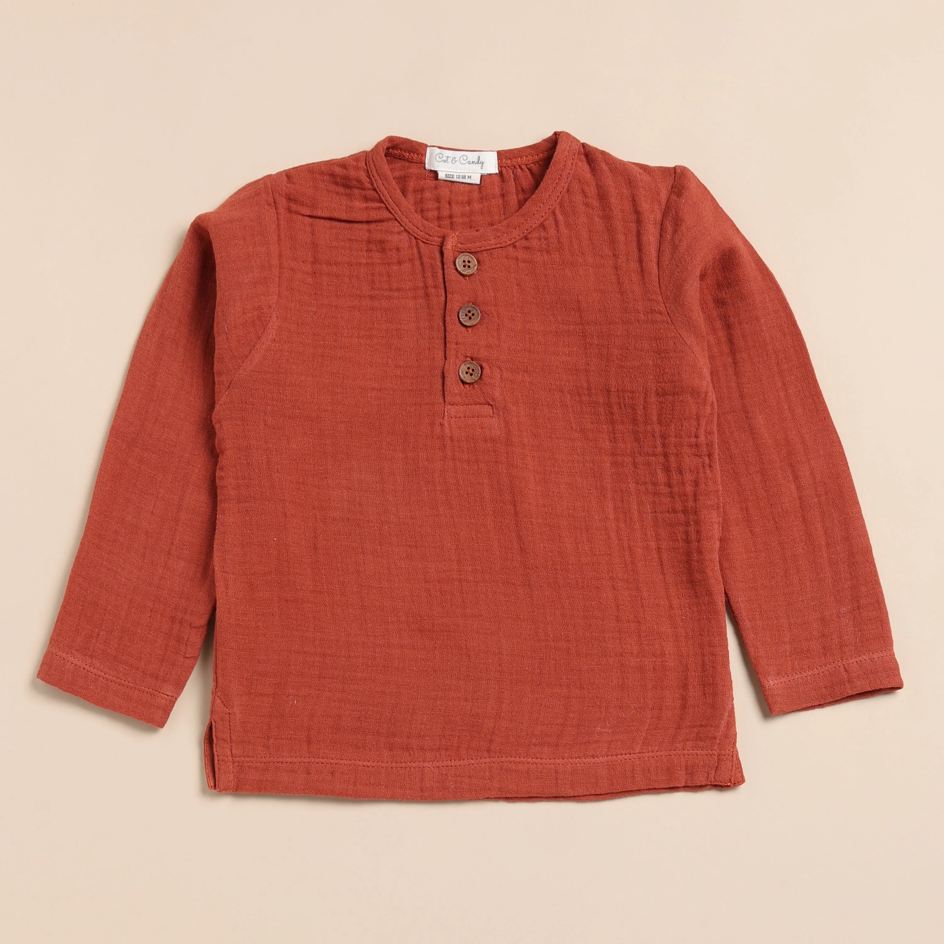 Organic Muslin Long Sleeve Henley T-Shirt