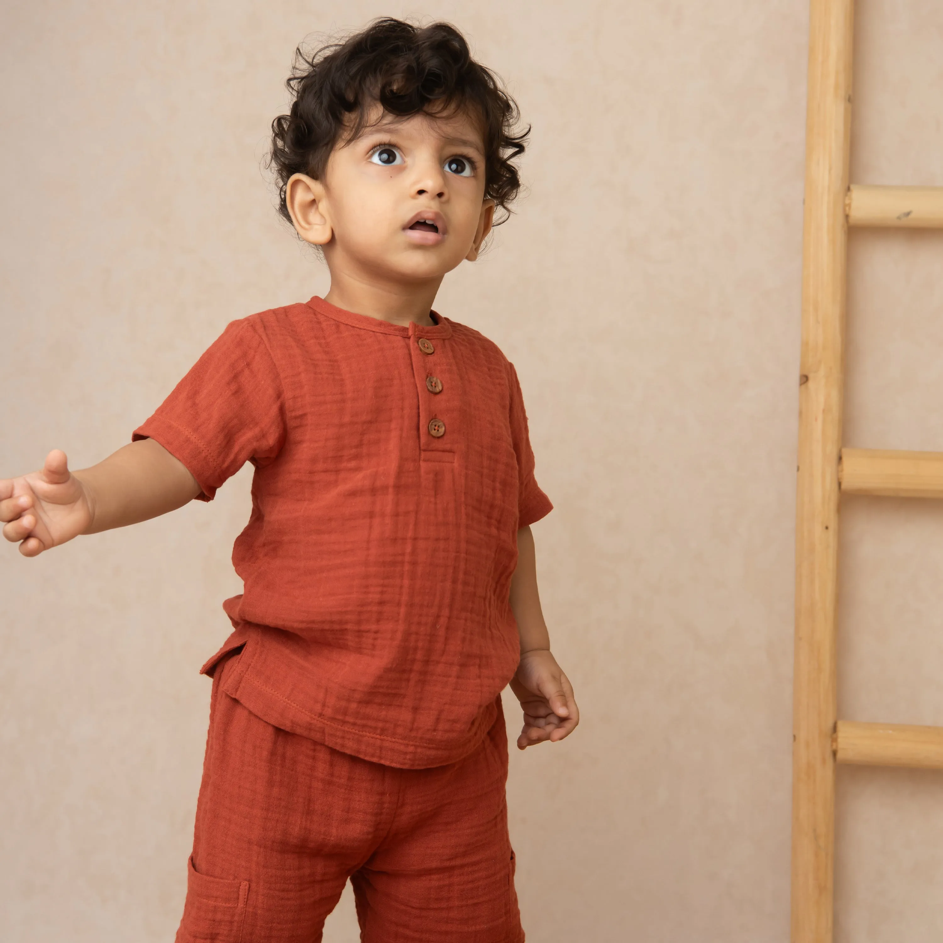 Organic Muslin Long Sleeve Henley T-Shirt