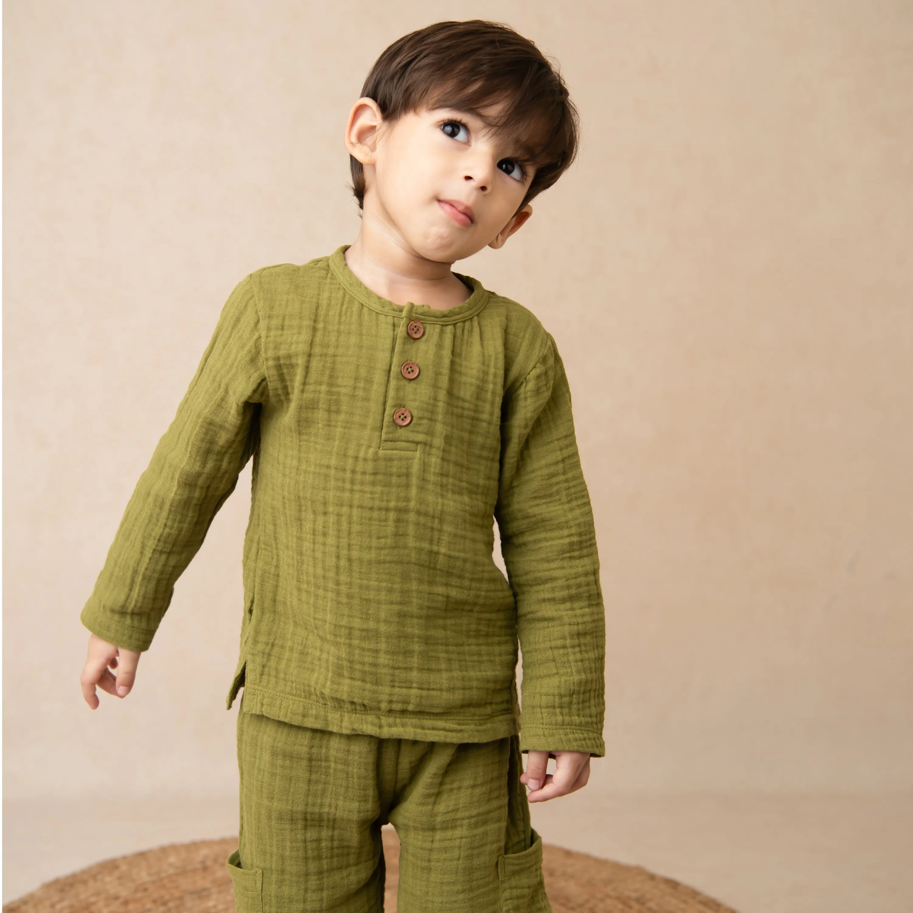 Organic Muslin Long Sleeve Henley T-Shirt