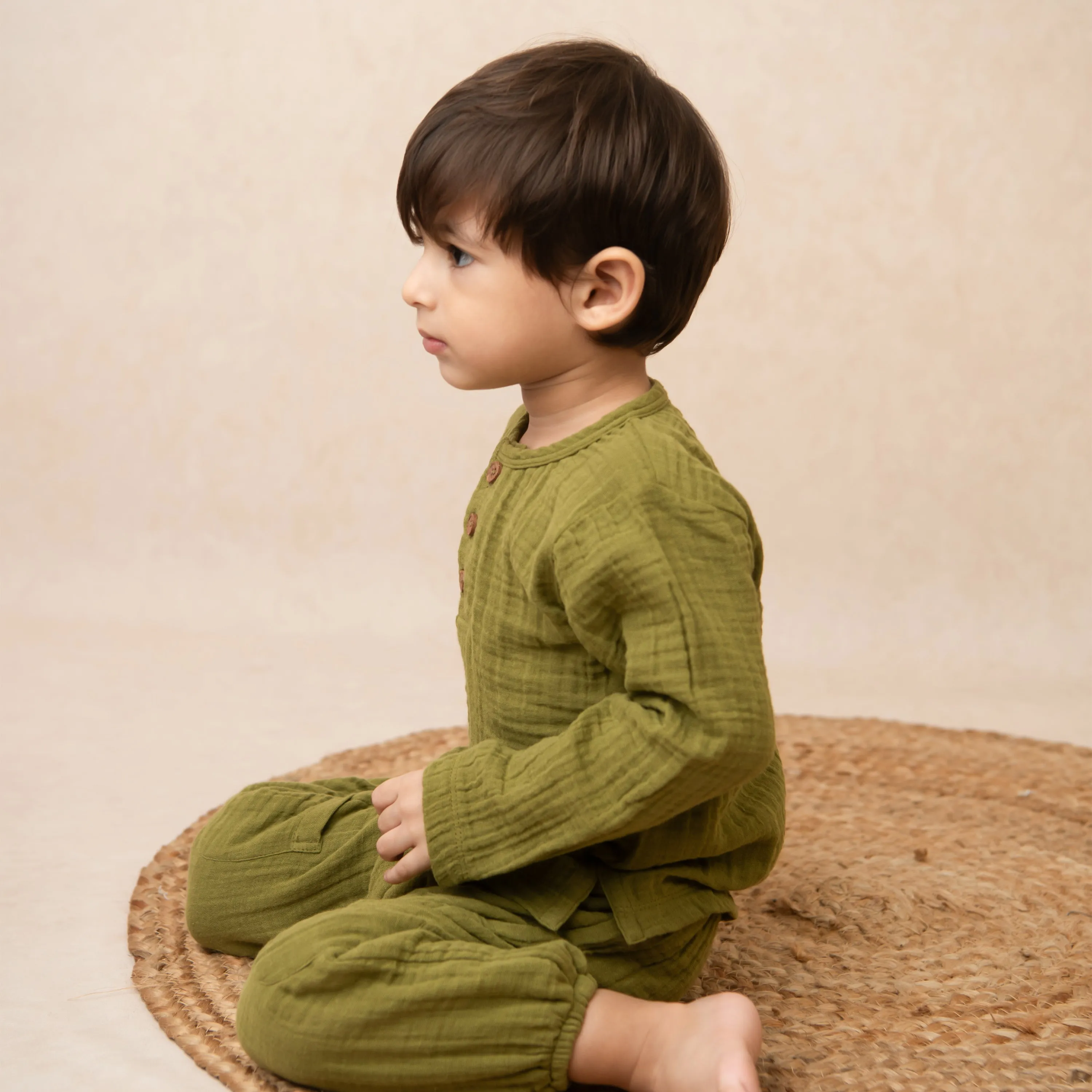 Organic Muslin Long Sleeve Henley T-Shirt