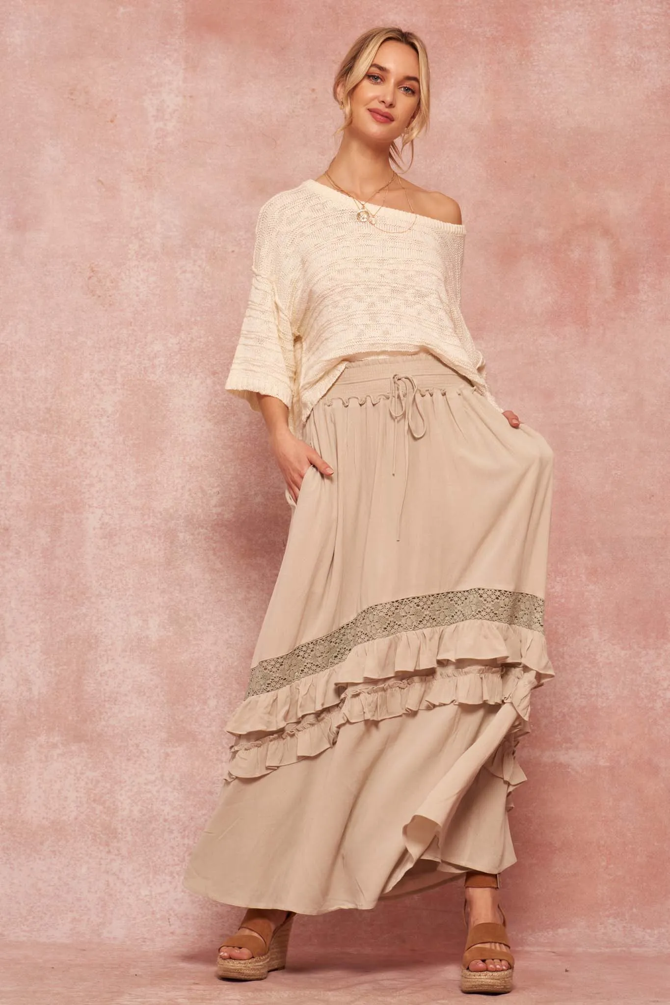 Over Yonder Ruffled Lace-Trimmed Prairie Skirt