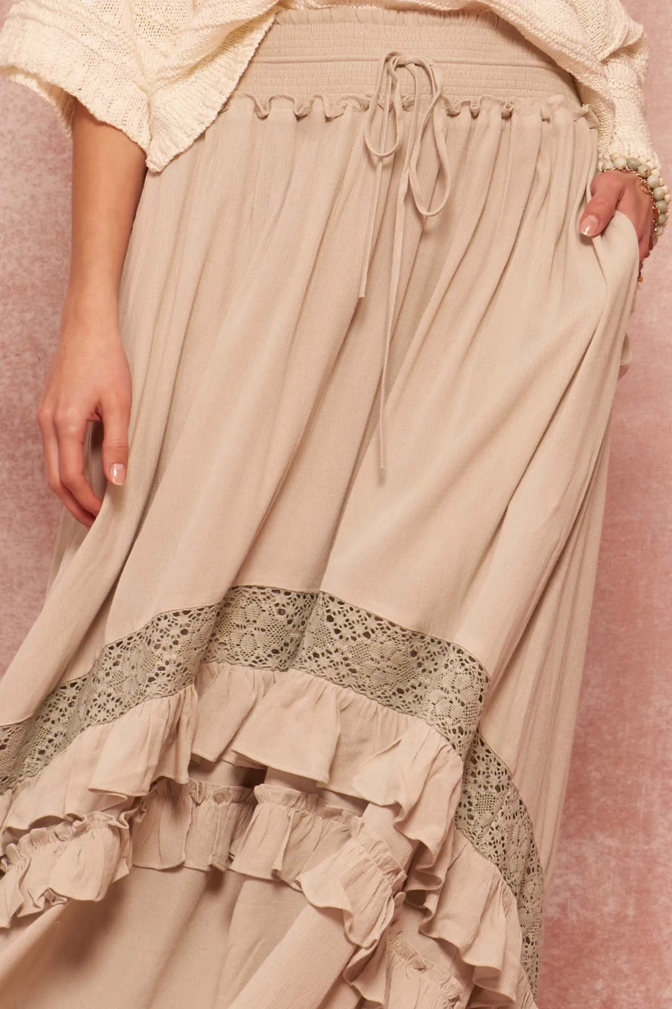 Over Yonder Ruffled Lace-Trimmed Prairie Skirt