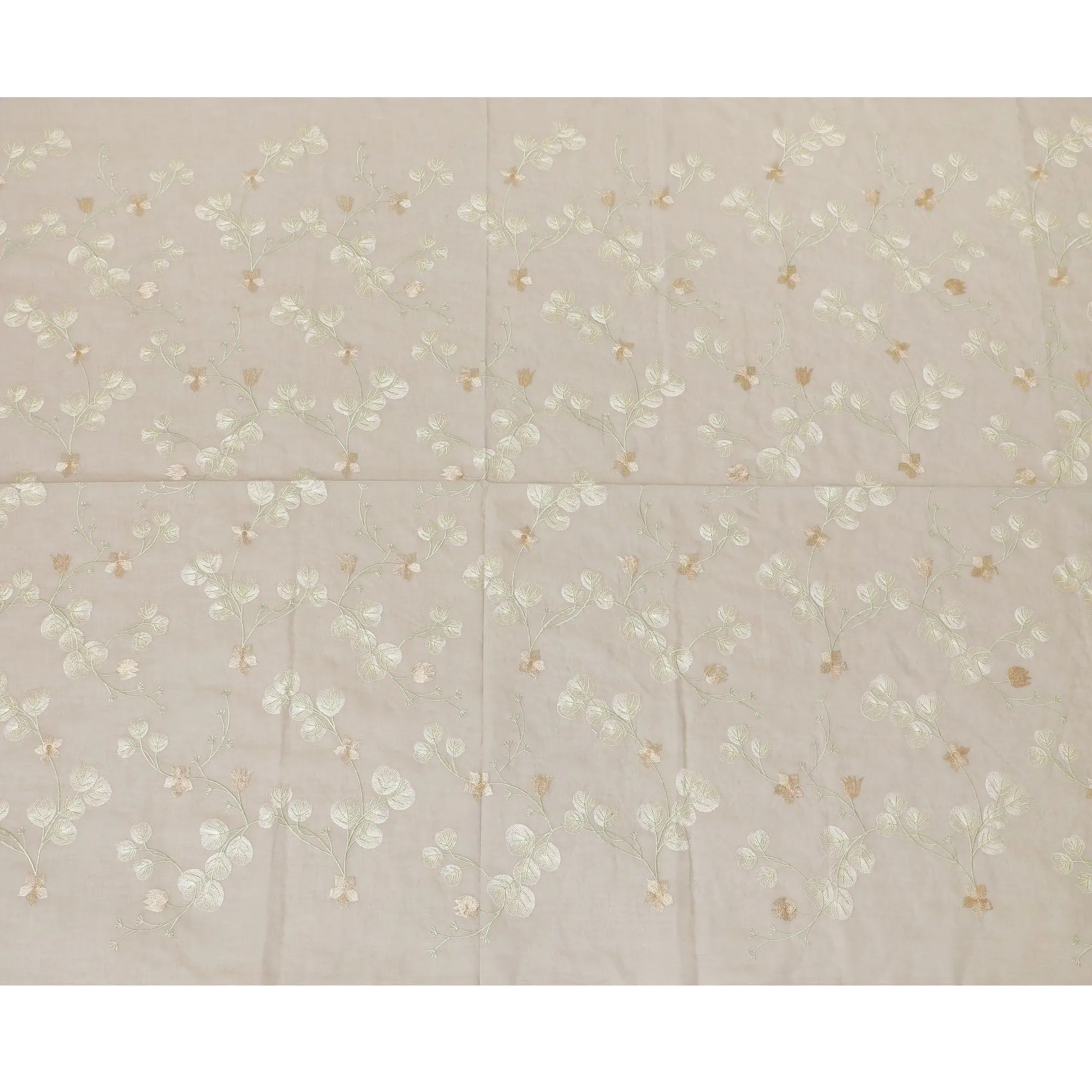 Pale brown premium pure cotton voile fabric with same tone and beige embroidery in floral design-D13614