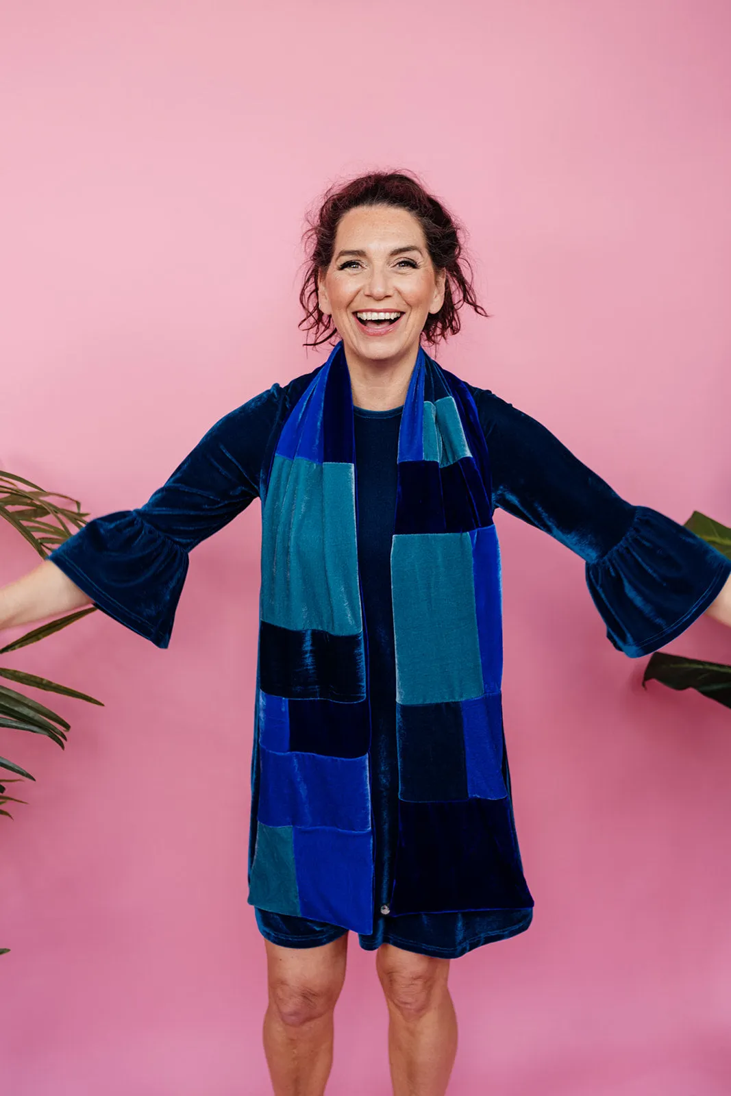 Patchwork Velvet Scarf in Blue/Teal
