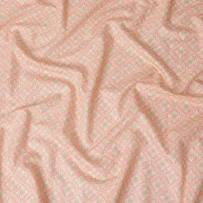 Peach blended cotton silk fabric with multicolor embroidery in floral design-D15475