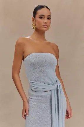 Phoebe Strapless Tie Knit Top - Ice Blue