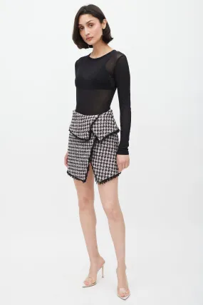 Pink & Black Wool Houndstooth Sequin Skirt