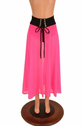 Pink Mesh Lace Up Front Skirt