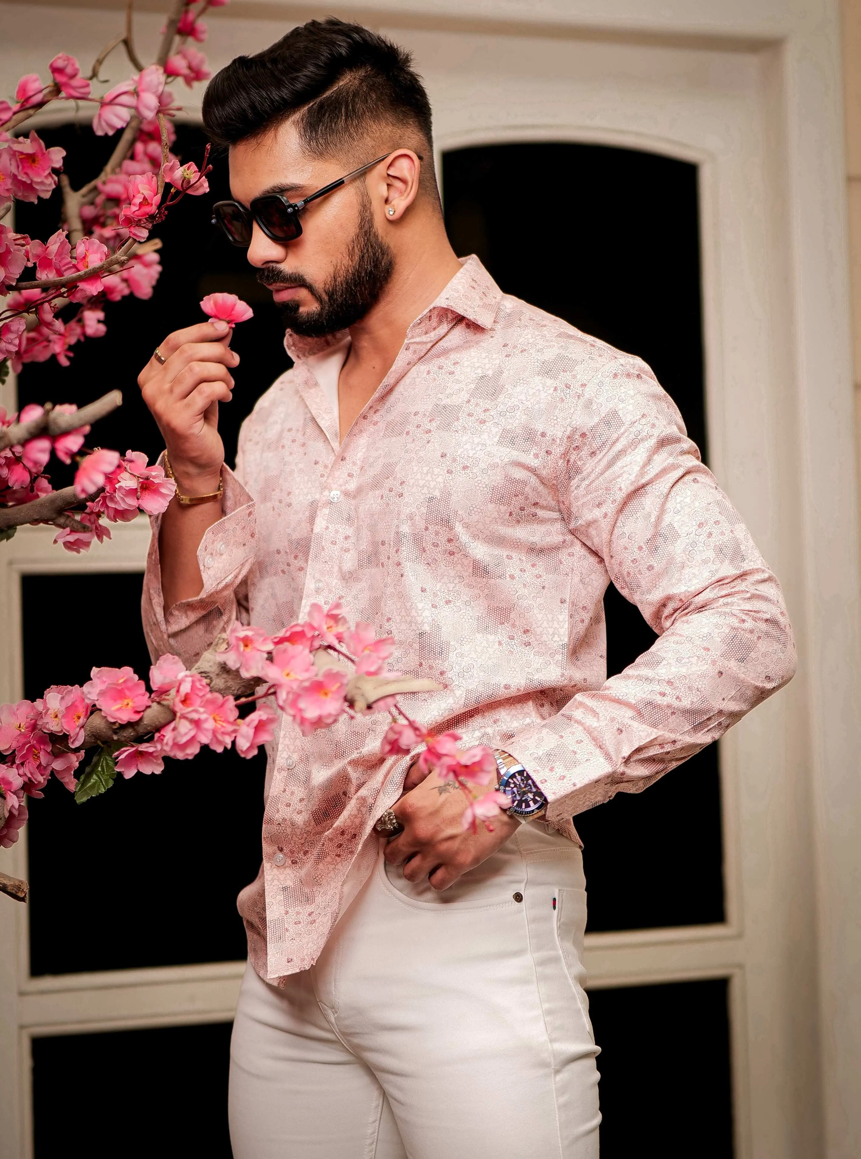 Pink Satin Print Premium Shirt