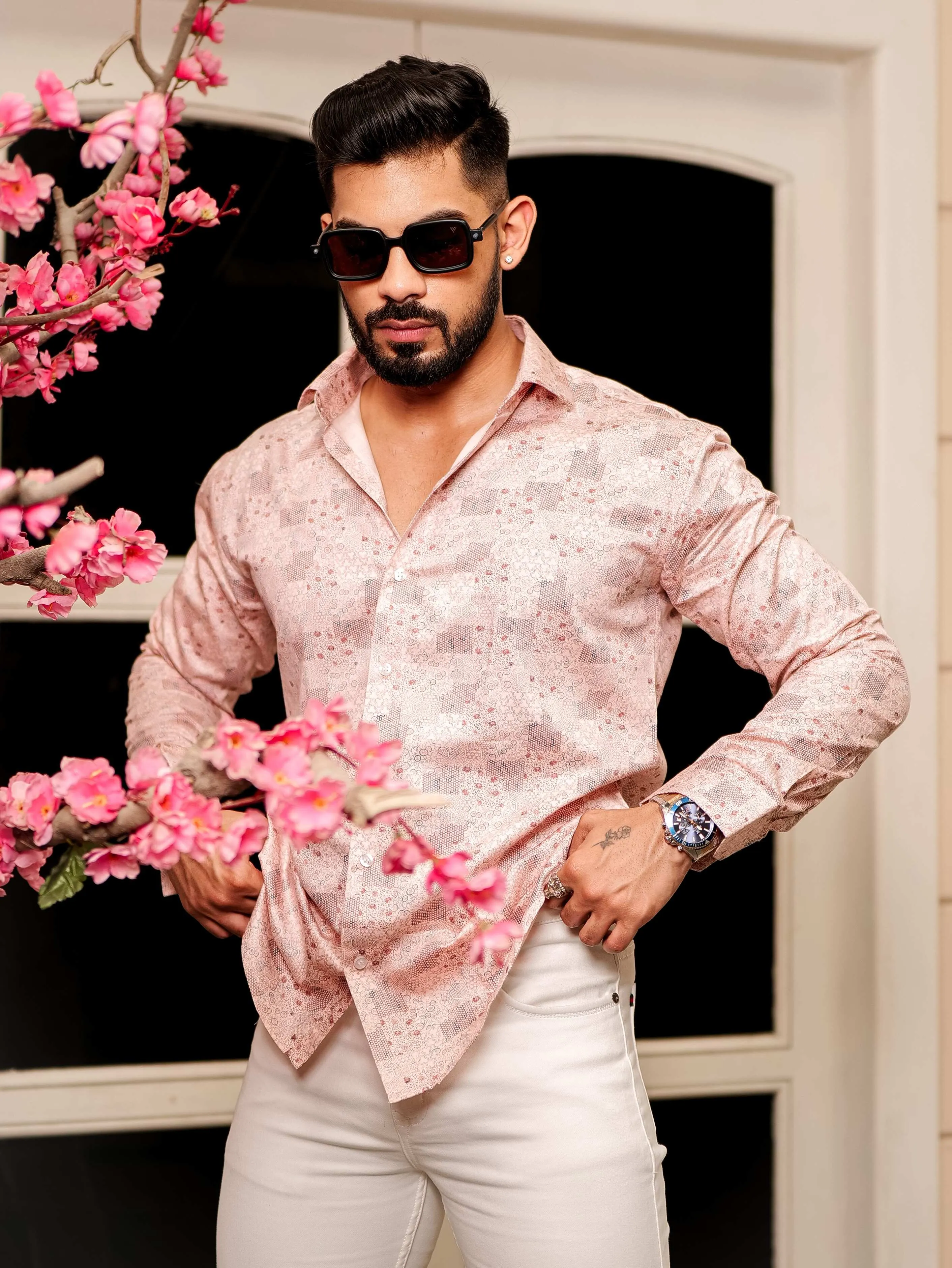 Pink Satin Print Premium Shirt