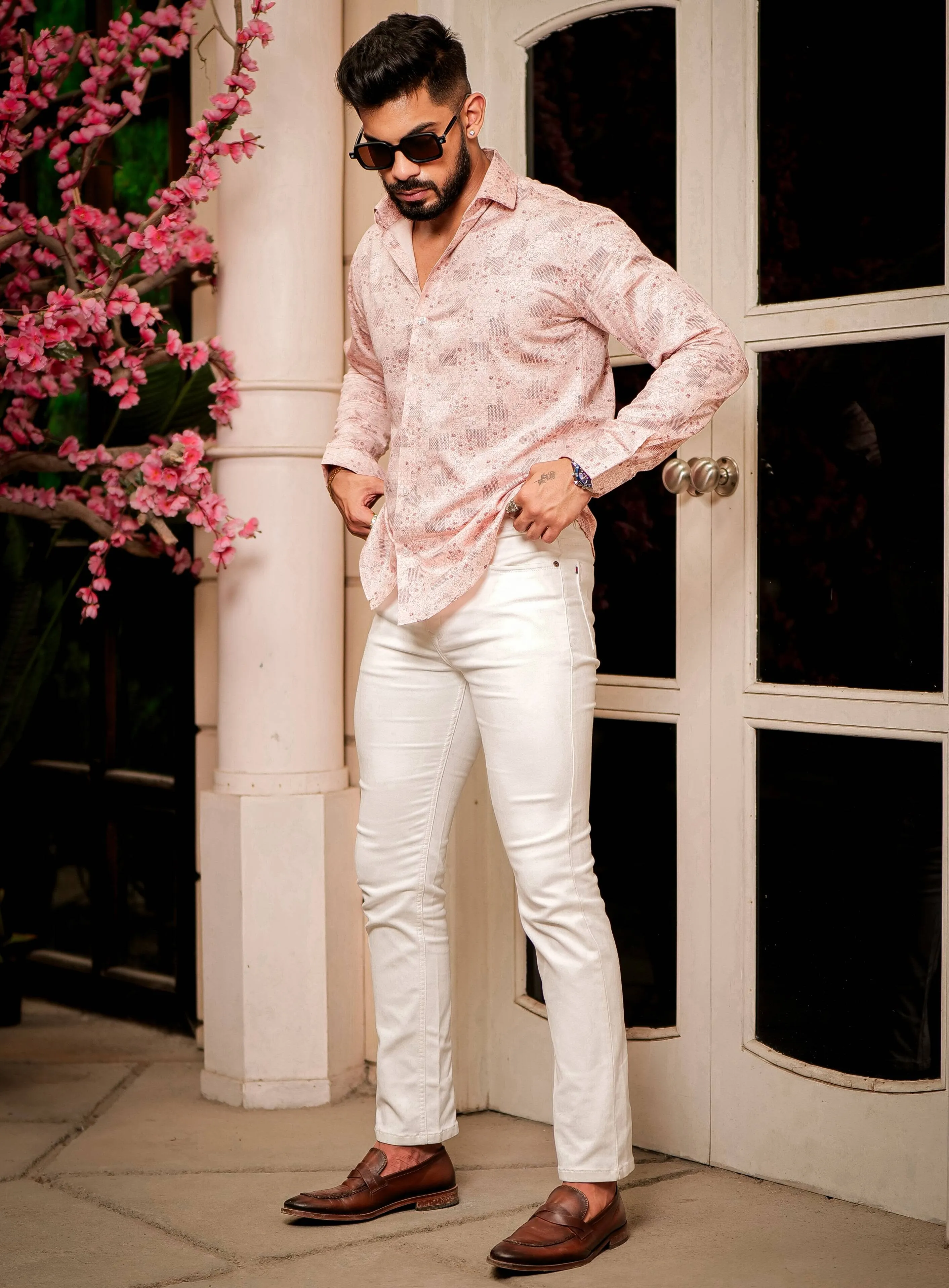 Pink Satin Print Premium Shirt