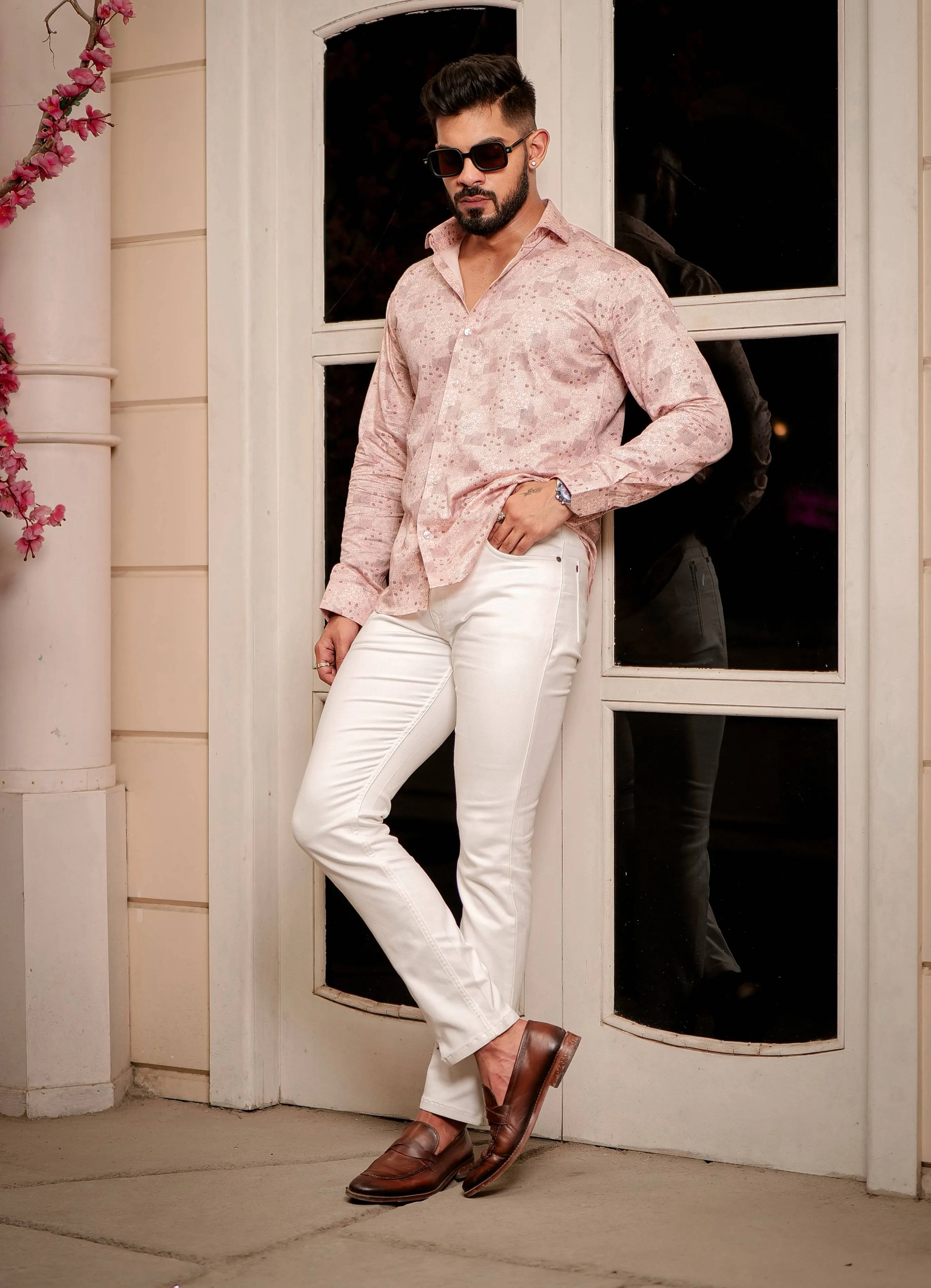 Pink Satin Print Premium Shirt